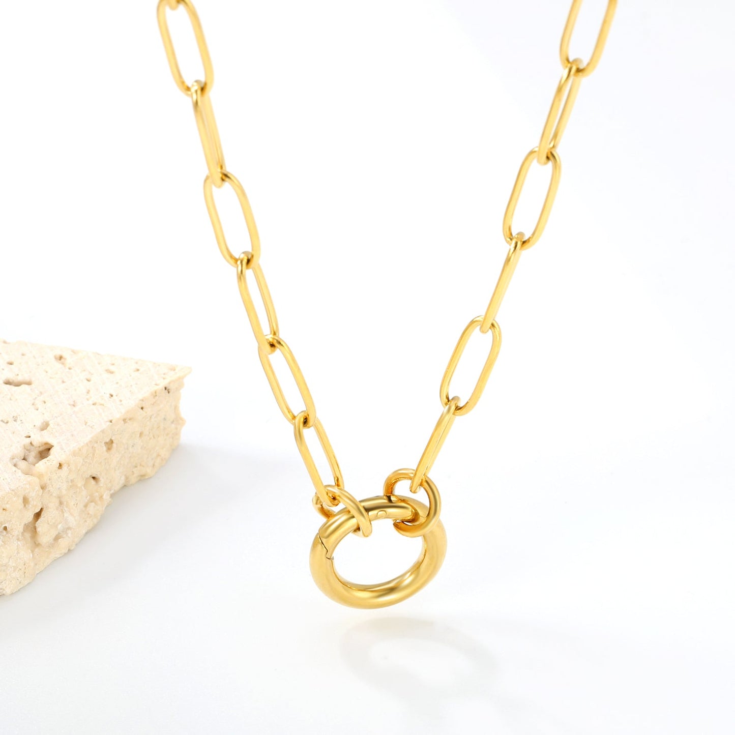 Wire 2.5*outside 14mm round clasp pendant 45cm necklace gold color