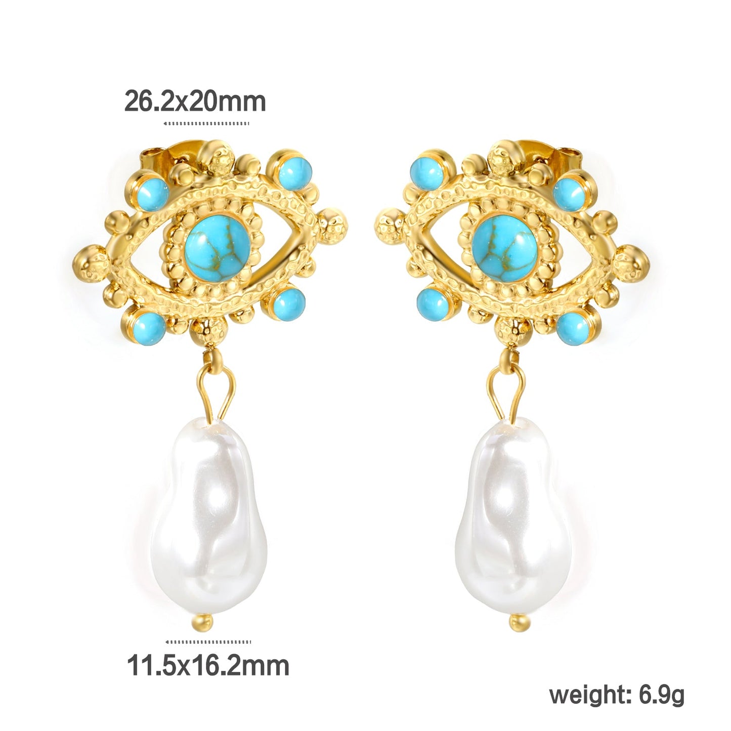 26.2*20mm eyelet with imitation pearl +11.5*16.2mm shaped imitation pearl earrings gold color/golden