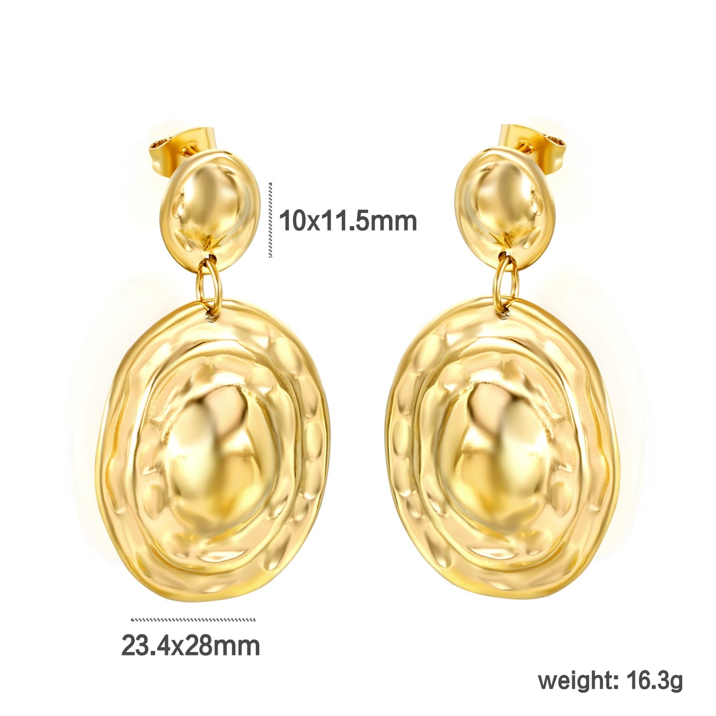 10*11.5mm small oval + 23.4*28mm large oval with textured convex earrings gold color