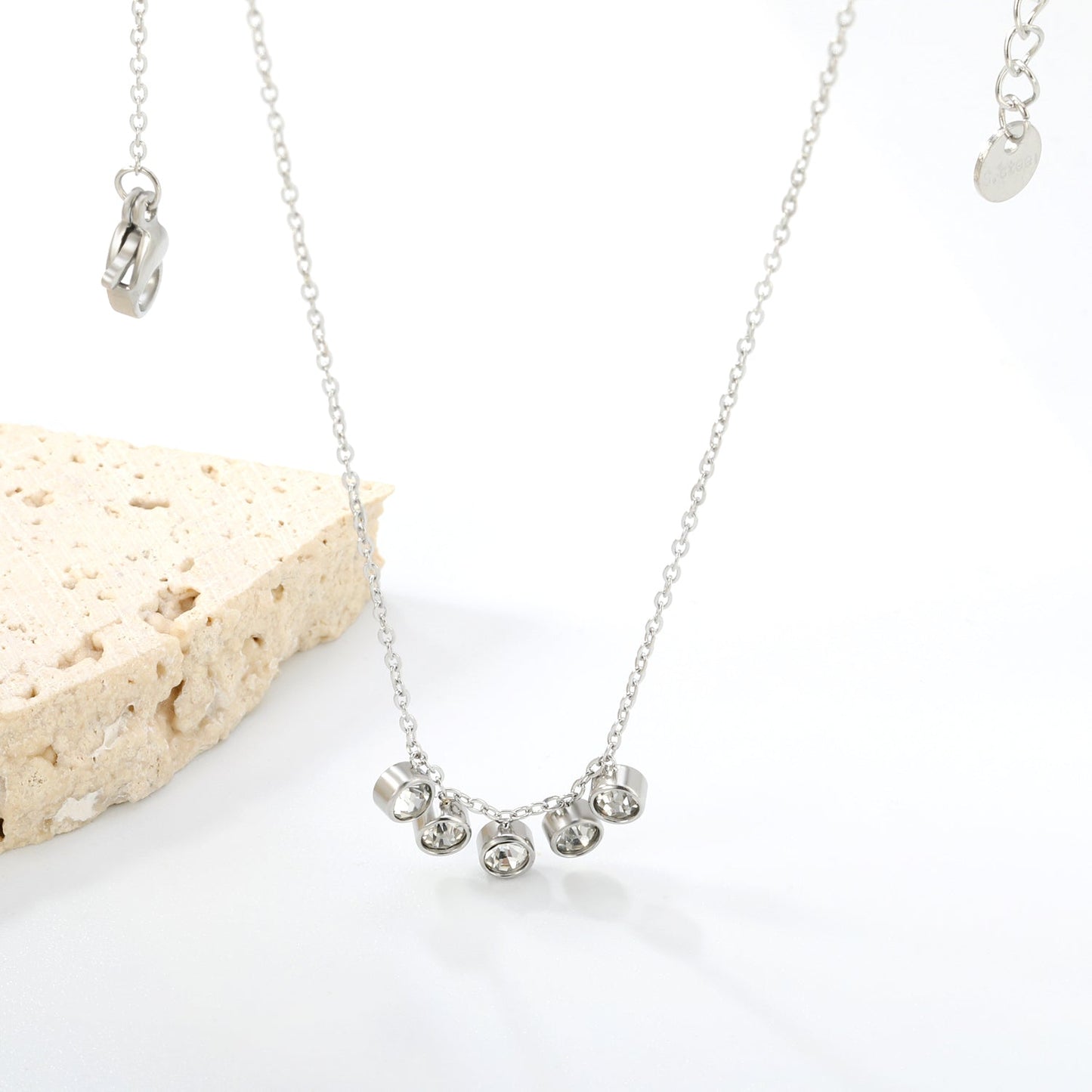 4mm Cylindrical white zirconium accessories 0.3 cross chain *40+5cm+6mm round plate necklace steel color/golden
