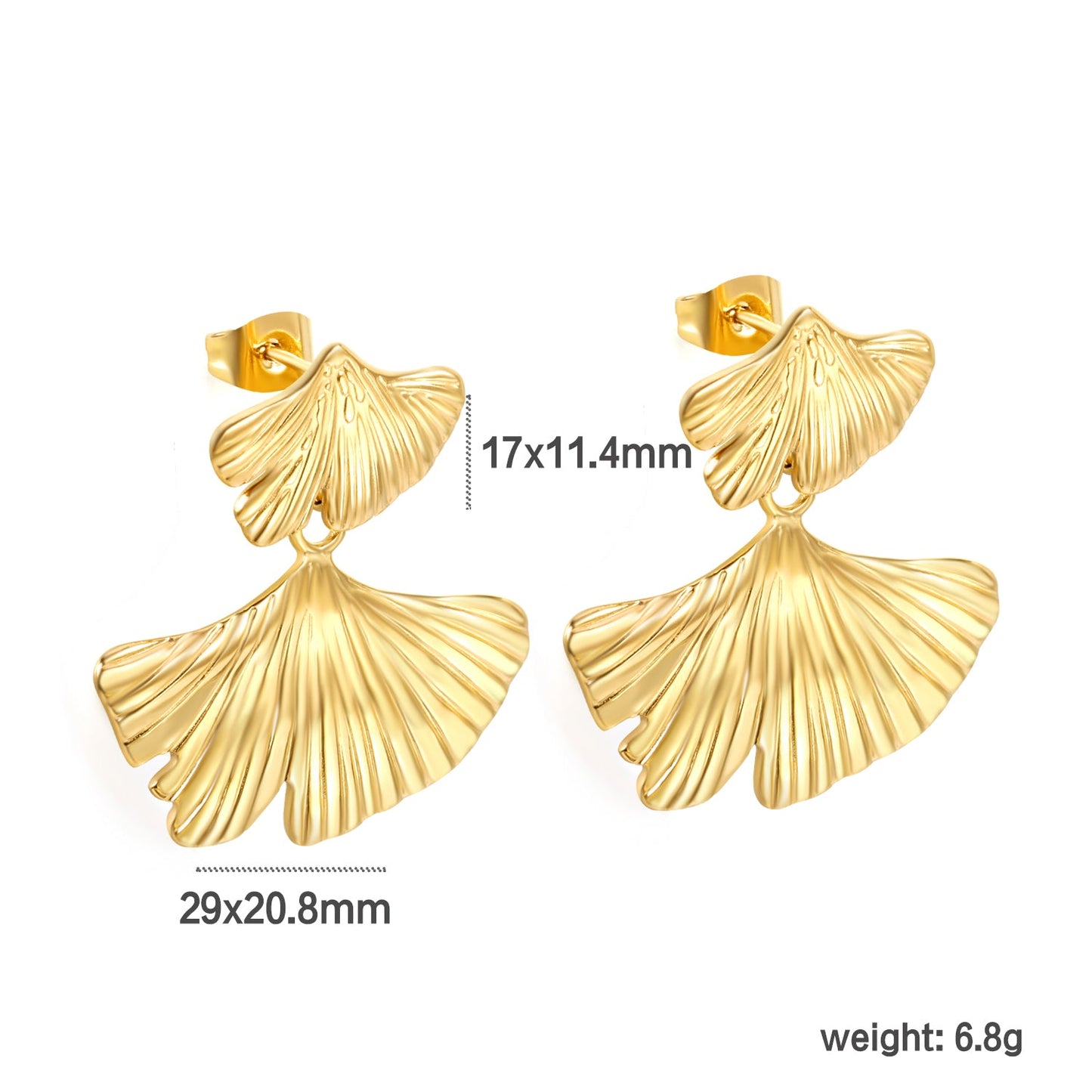 17*11.4mm Small Scallop + 29*20.8mm Large Scallop with Textured Faceted Earrings Goldtone