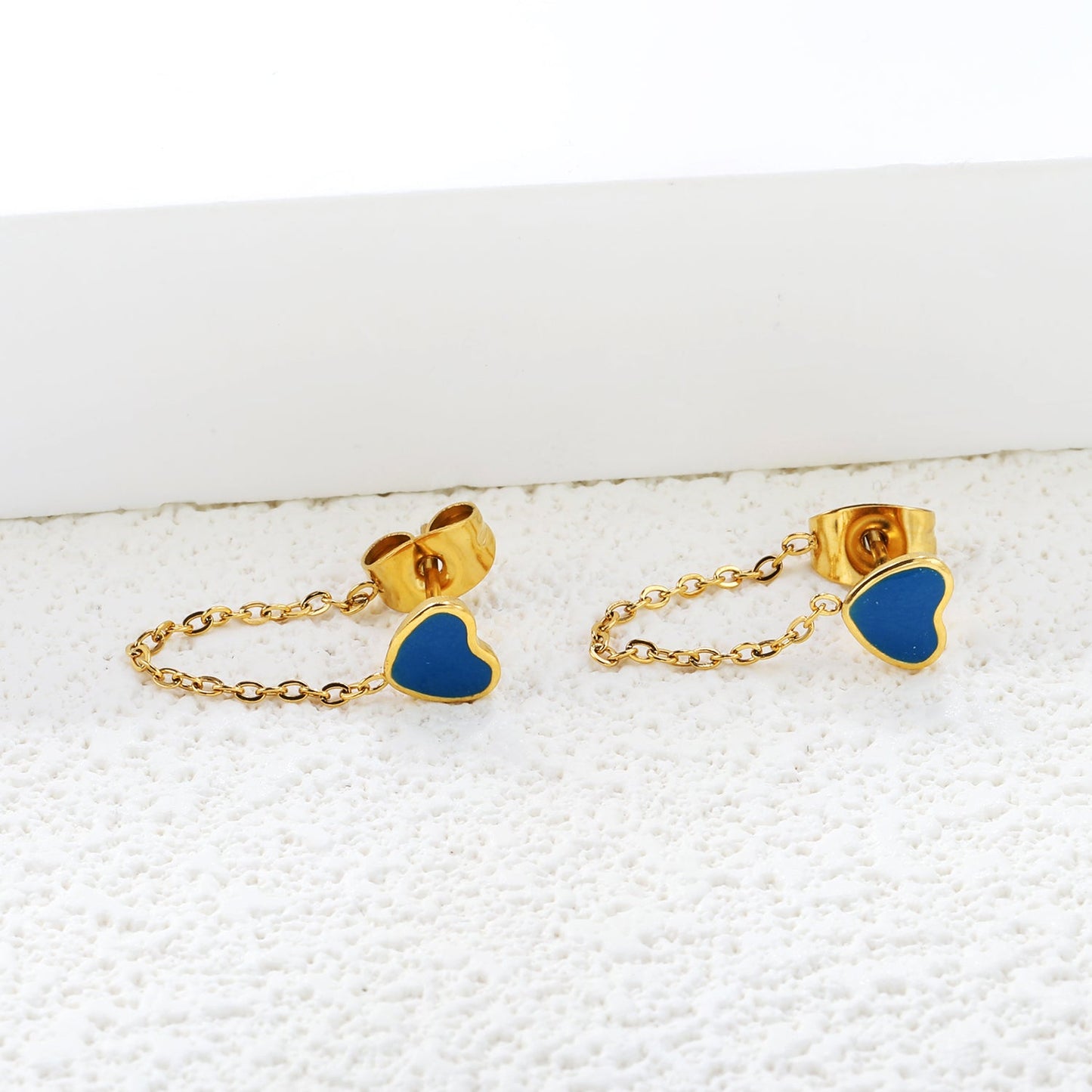5*5.8mm heart-shaped stick white zirconium/purple drip oil/dark blue drip oil +03 cross chain 30mm accessories earrings gold color
