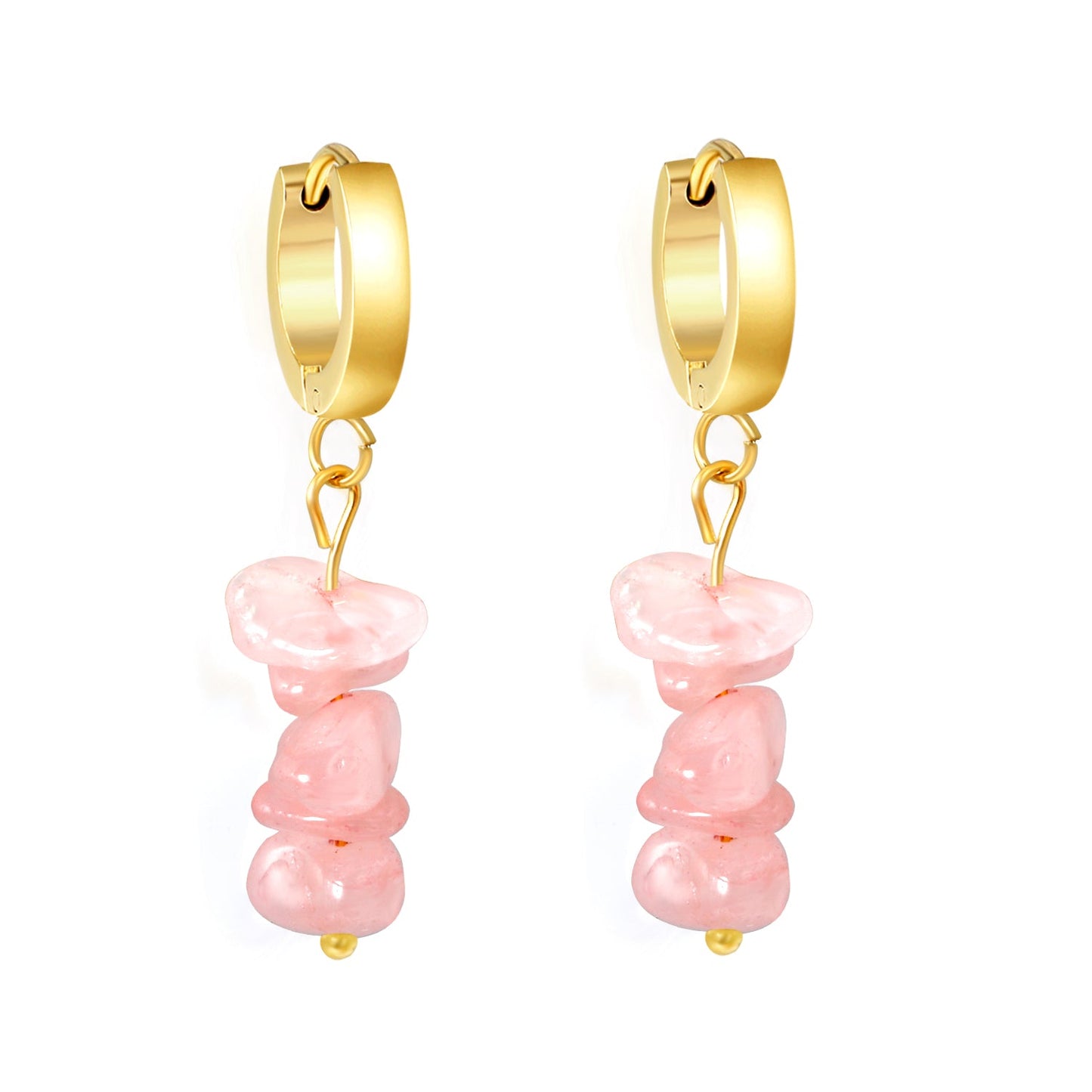 W3*Thick2*ID9mm Spherical Earrings + 2.5cm Imitation Turquoise/White Turquoise/Light Amethyst/Amethyst/Pink Crystals/Larimarite Earrings Gold Color