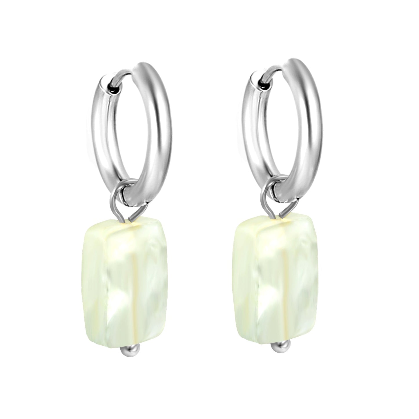 2*10mm circle + 8.4*12.3mm rectangle rhombus white natural stone earrings steel/golden color