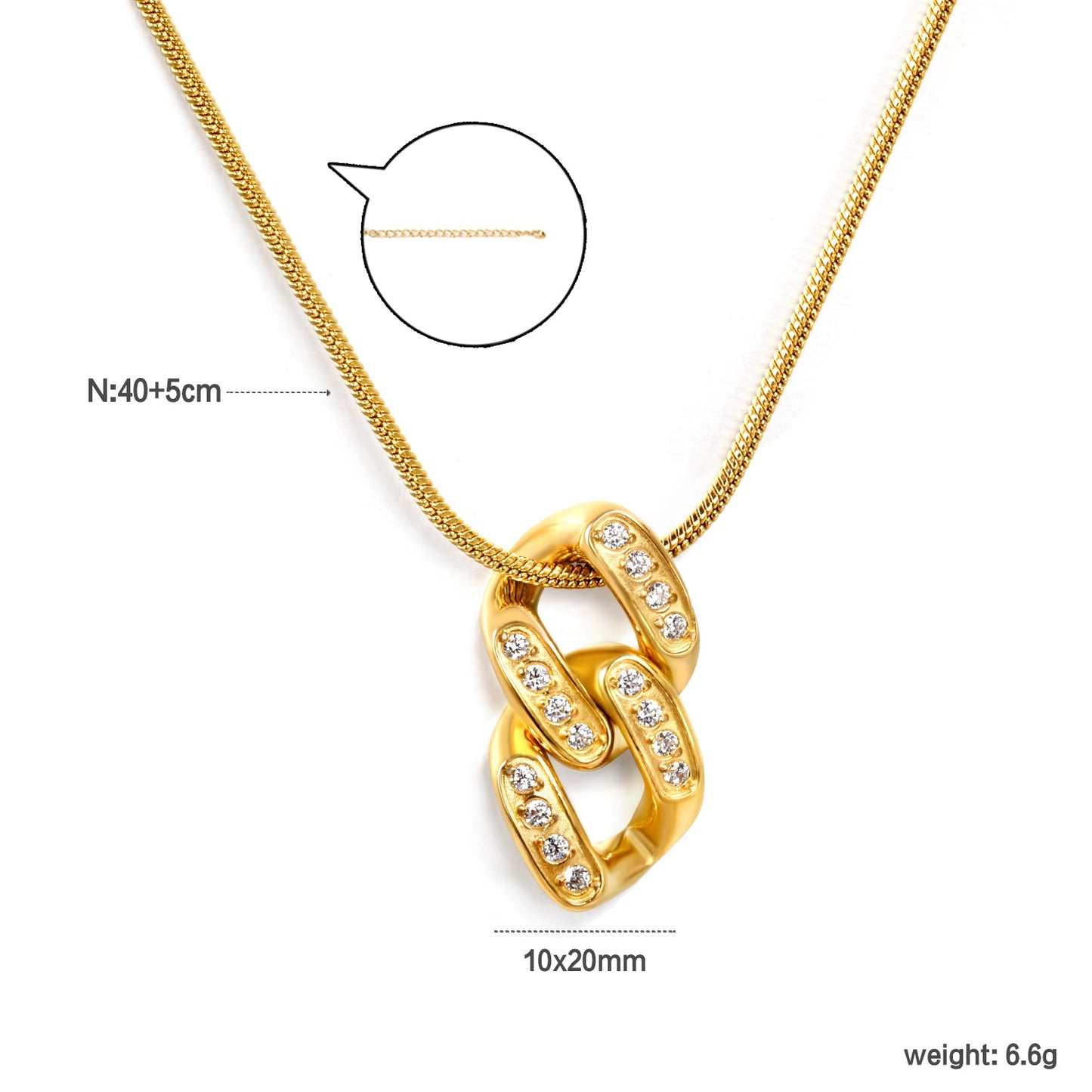 10*20mm Diamond Clasp Pendant Necklace 1.2mm Round Snake 40+5cm+6mm Round Plaque Steel color/golden