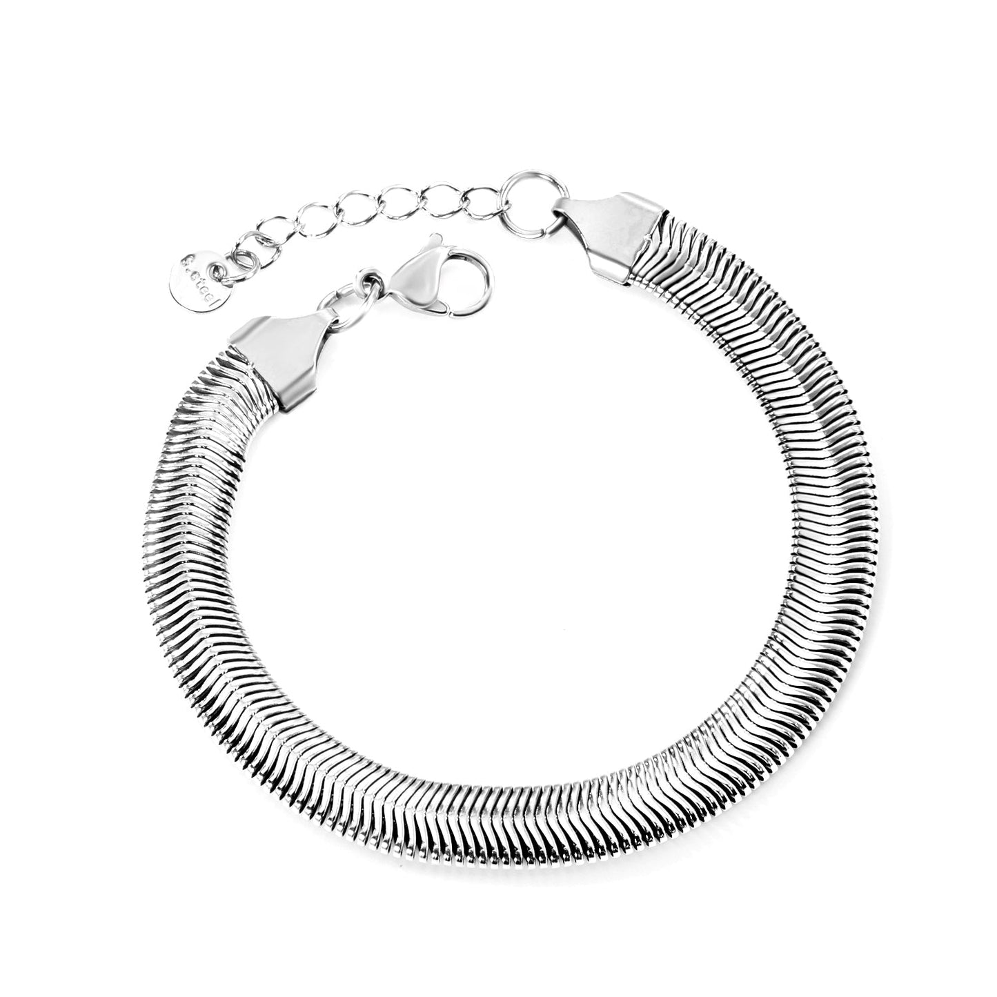 W8mm*Thick3mm Flat Snake Bracelet18+3cm+6mm Round Tail Plaque Steel/Gold