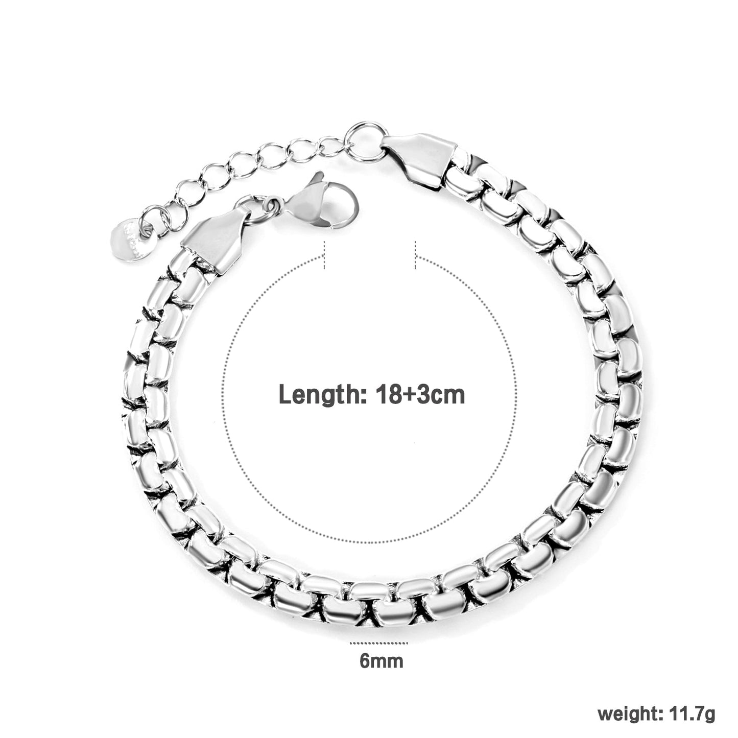 W 6mm*Thick 2.6mm Flattened Pearls Bracelet 18+3cm+6mm Round Tail Plate Steel / Gold