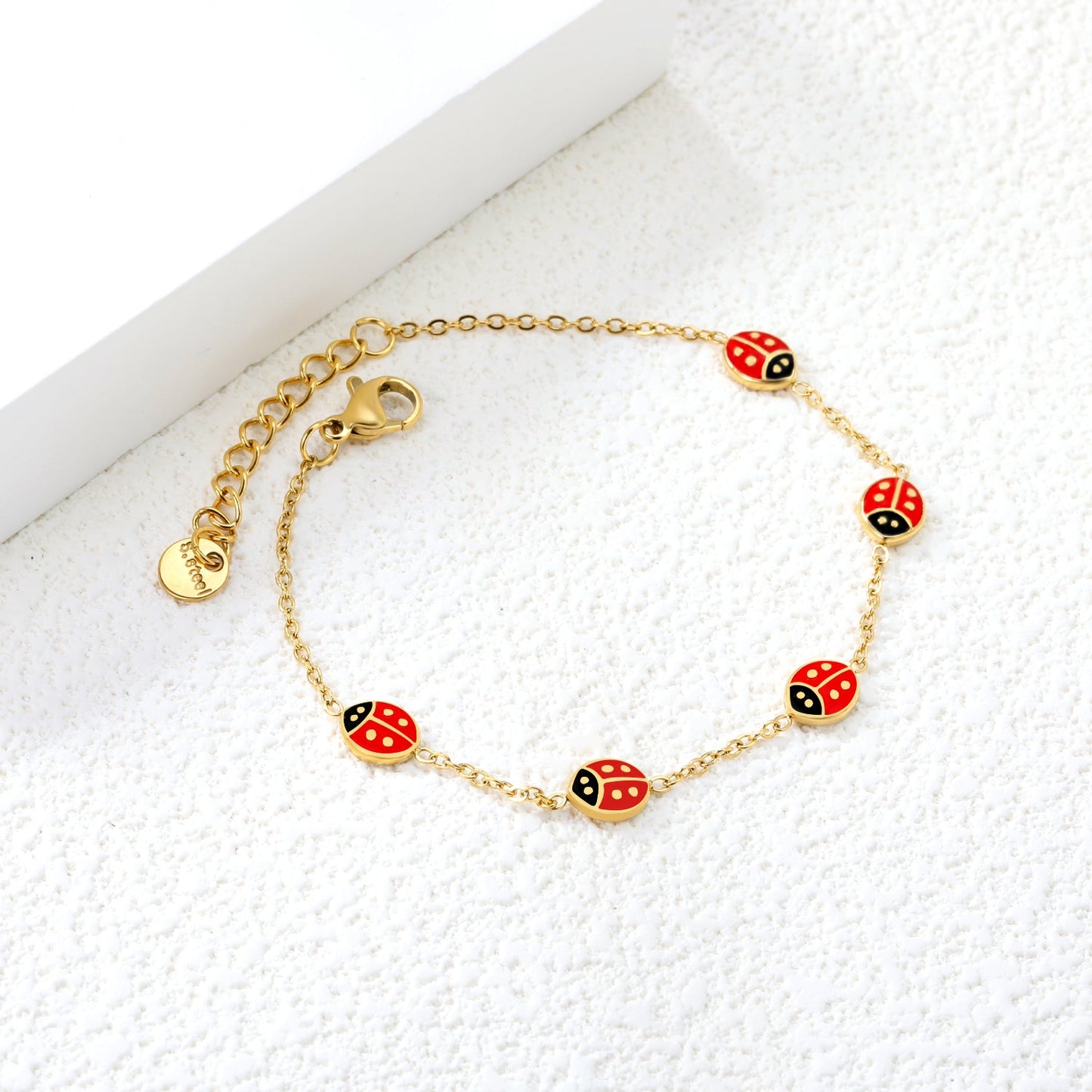 6*7mm Beetle Accessories 0.35 Cross Chain*18+3cm+6mm Round Plaque Bracelet Gold Color