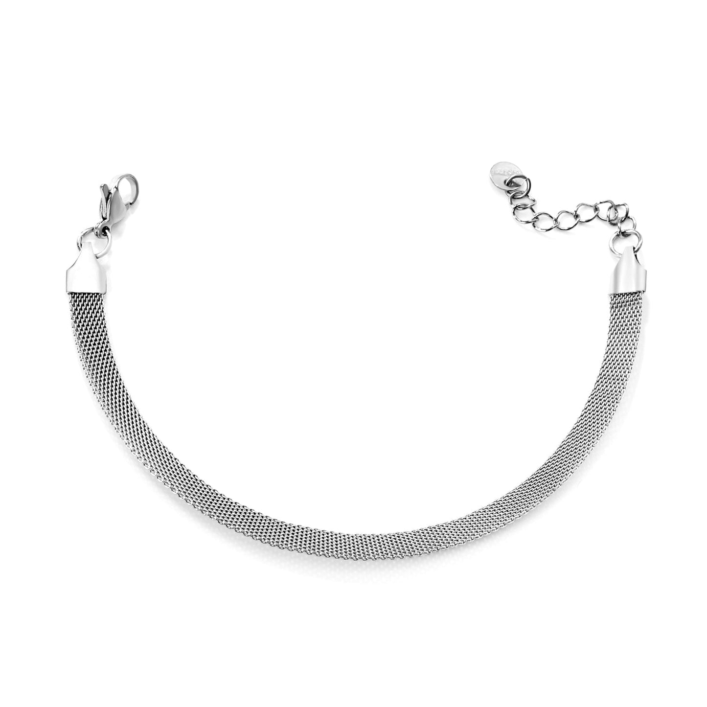 W6mm*Thick1mm Flat Mesh Bracelet18+3cm+6mm Round Tail Plaque Steel/Golden