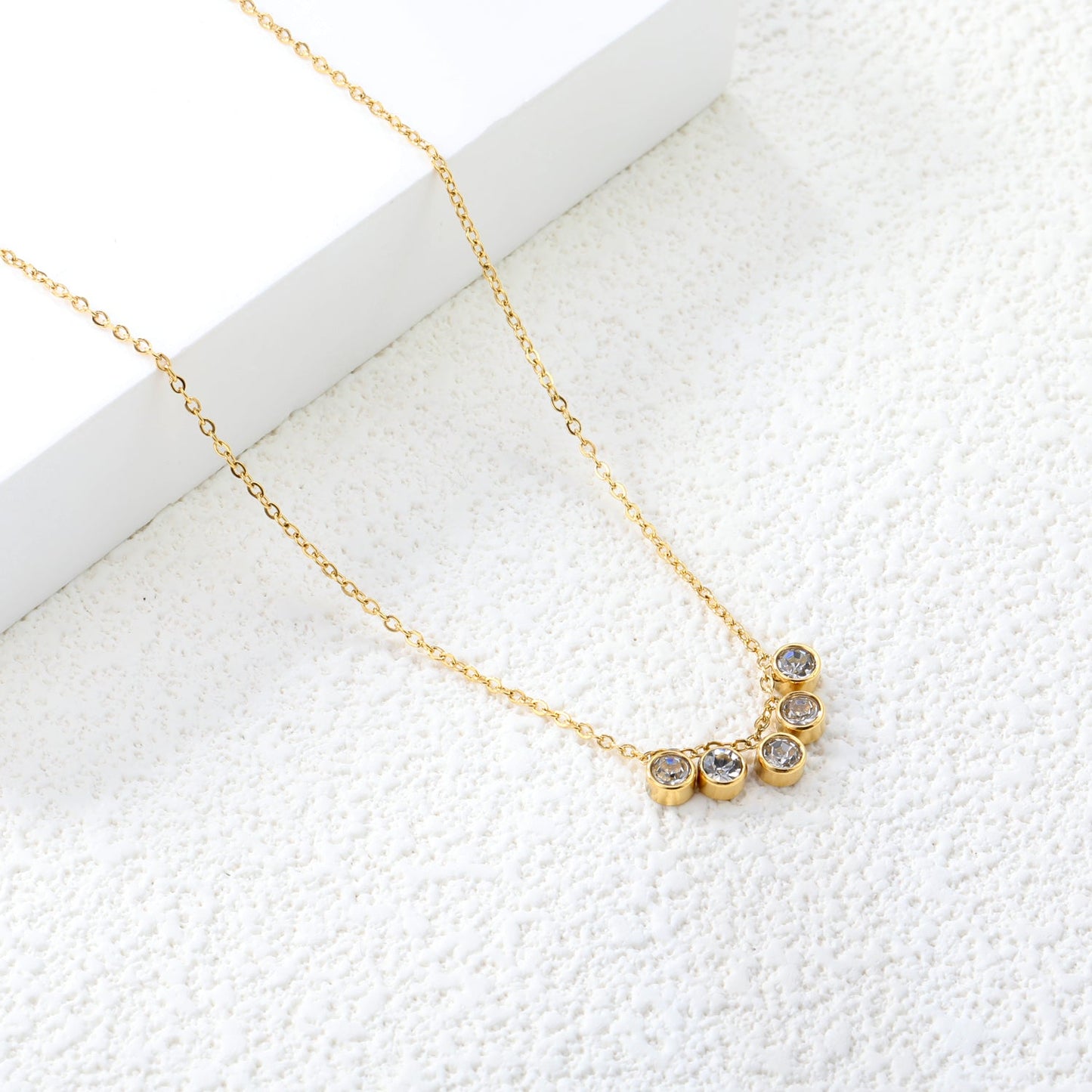 4mm Cylindrical white zirconium accessories 0.3 cross chain *40+5cm+6mm round plate necklace steel color/golden