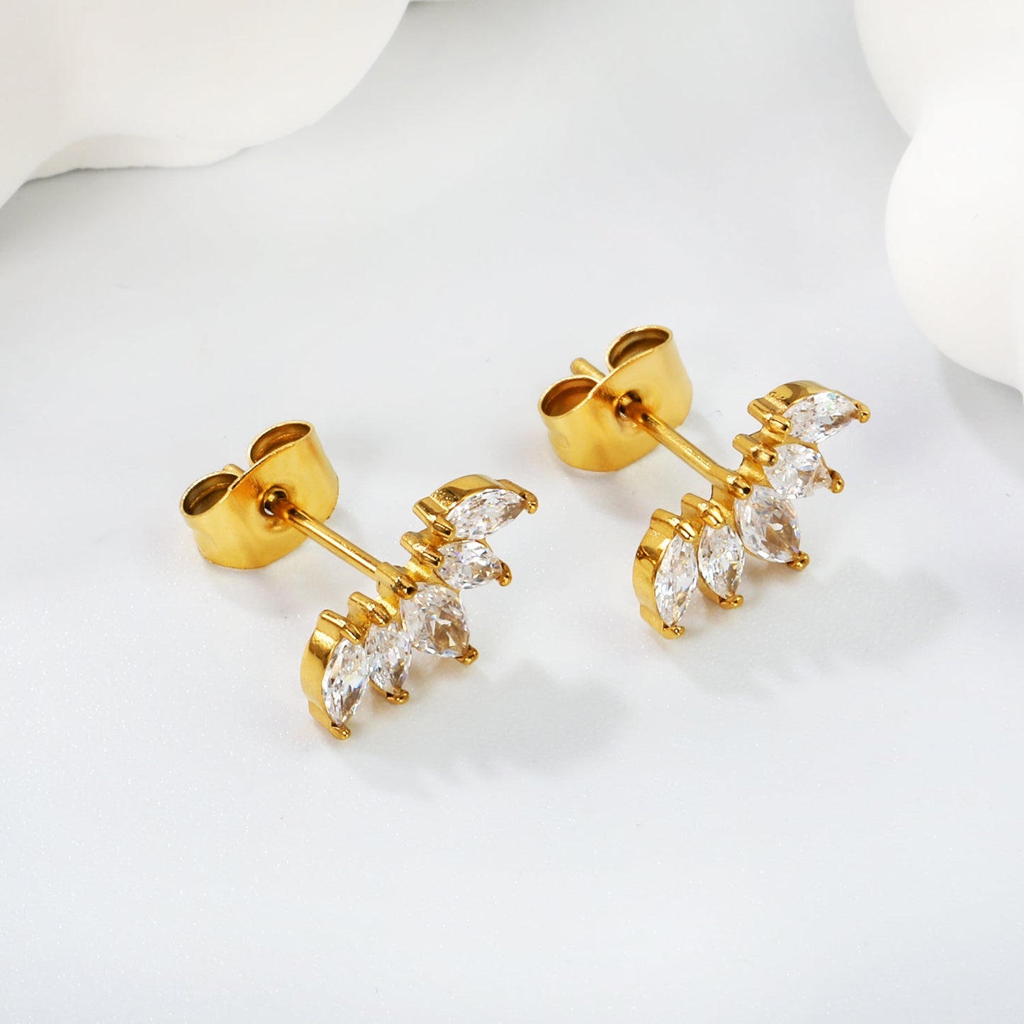 12*7mm size diamond with white zirconium/gradient blue zirconium+white zirconium/mixed zirconium stud earrings gold color