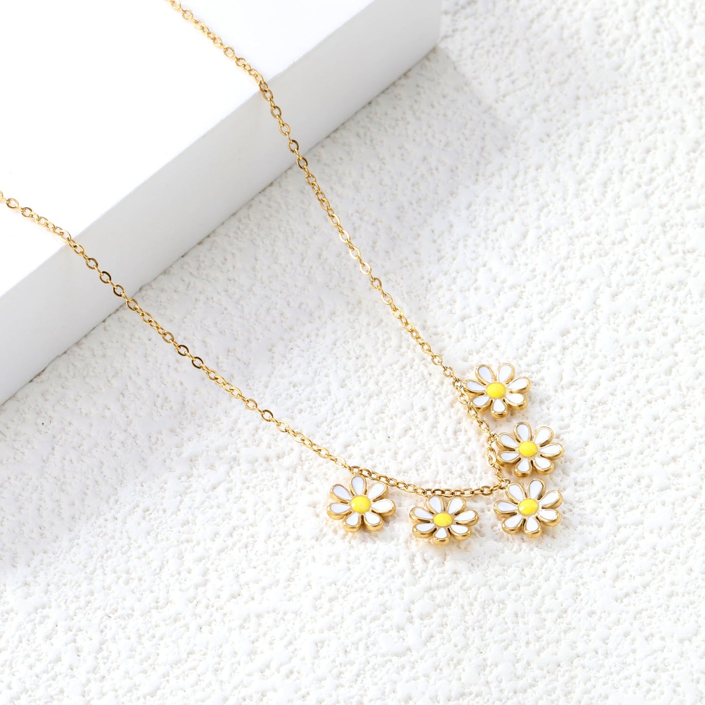 7.8mm six-petal flower white/purple/blue oil drip accessories 0.3 cross chain *40+5cm+6mm round plate necklace gold color