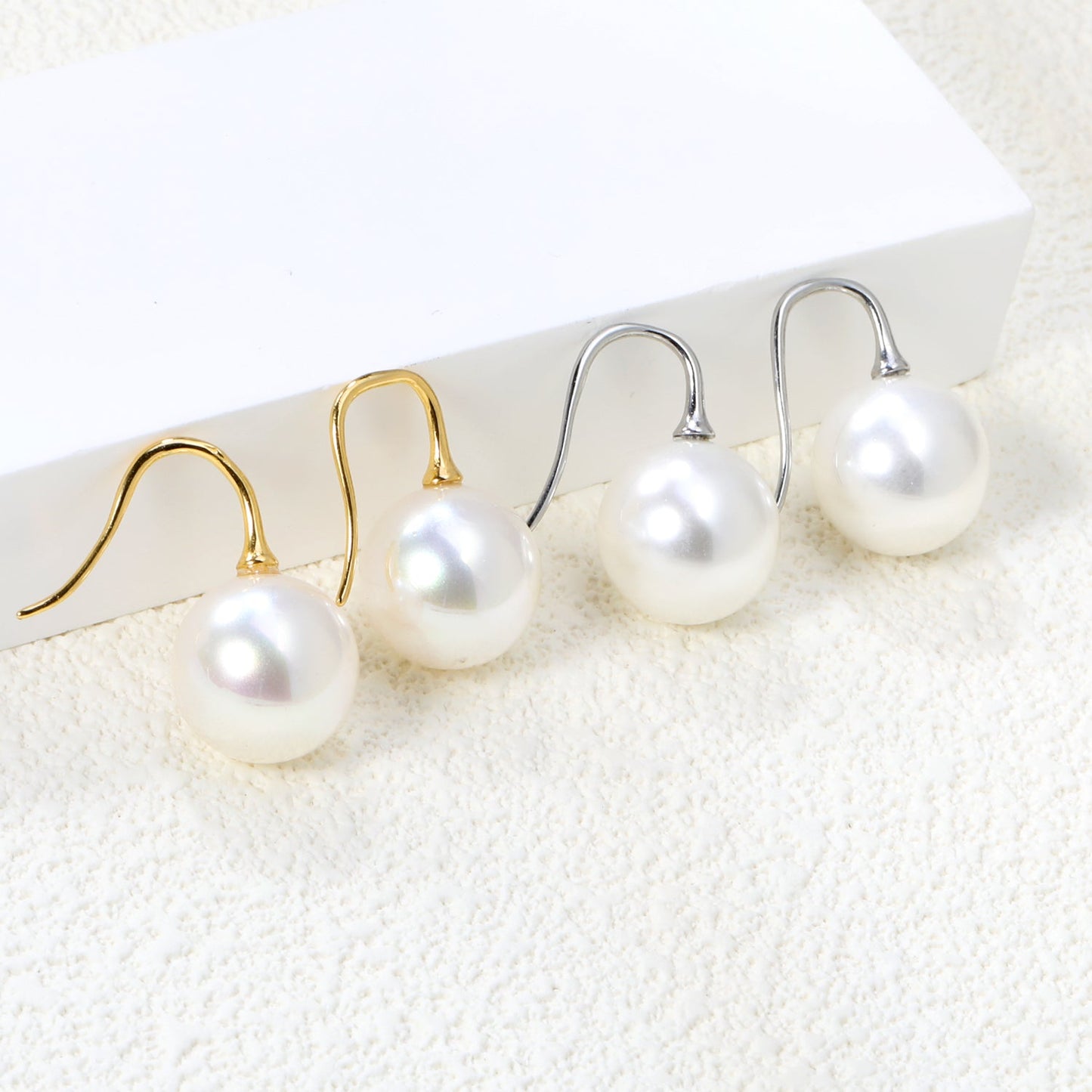 White Pearl Golden Earrings 14mm