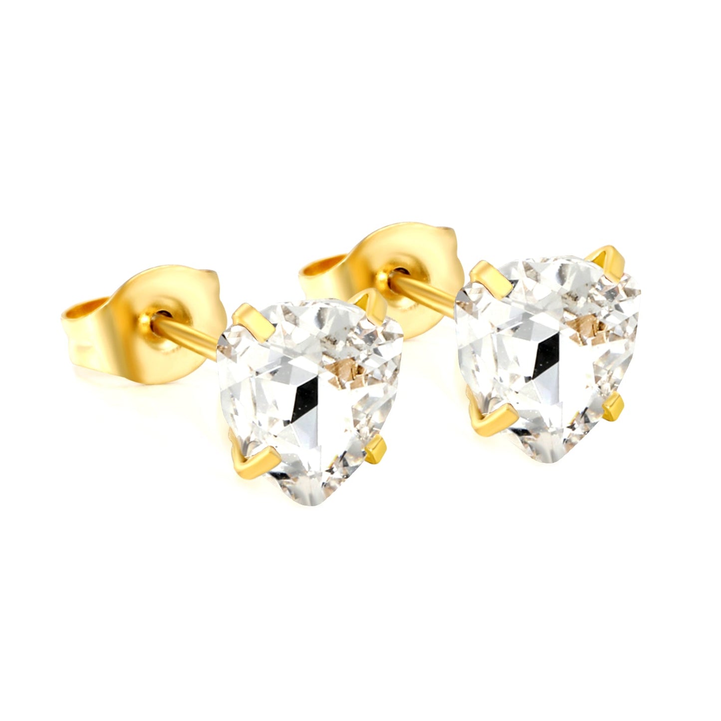 3 pairs of white/mineral black/red/light pink/champagne color 7mm equilateral triangle diamond earrings set Gold color