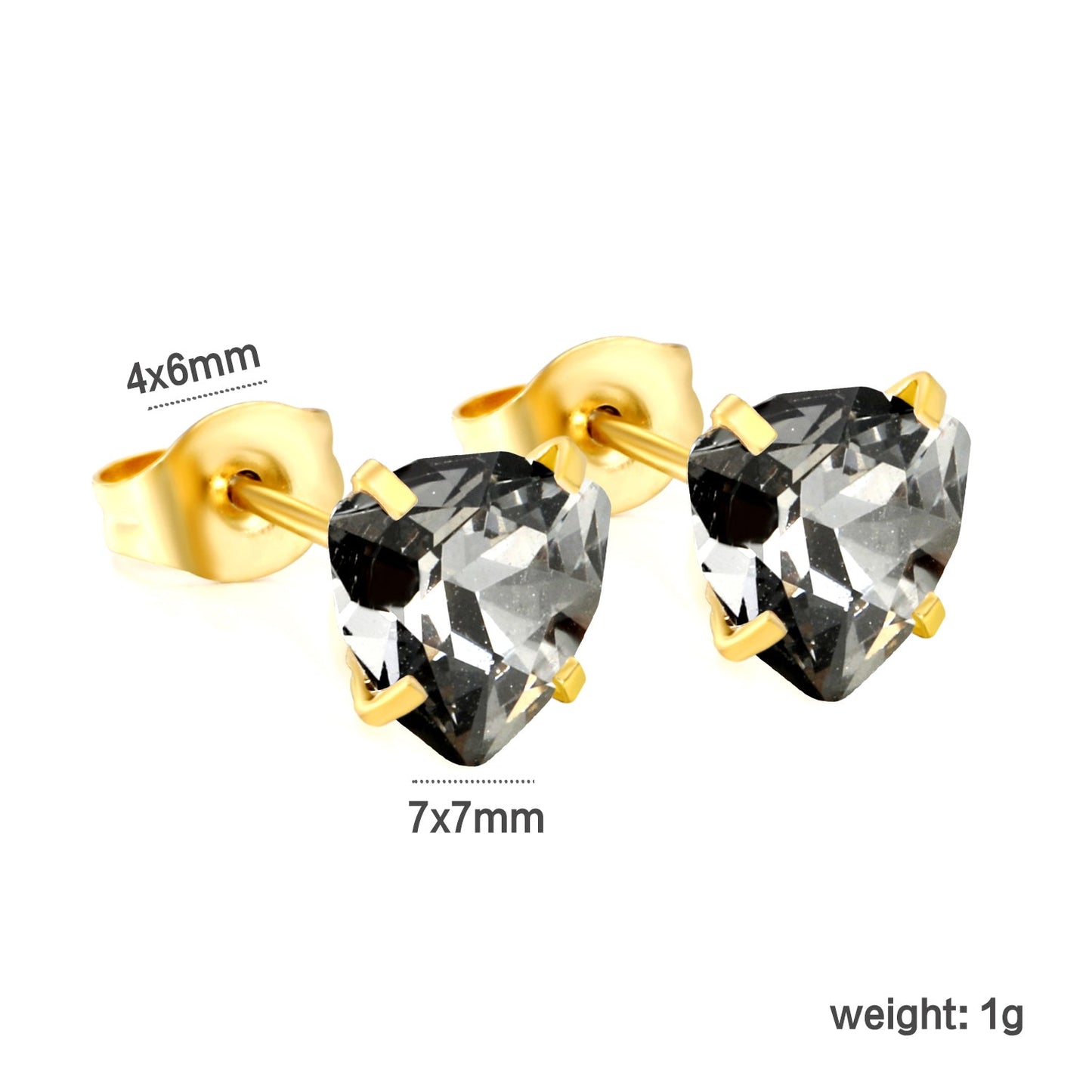 3 pairs of white/mineral black/red/light pink/champagne color 7mm equilateral triangle diamond earrings set Gold color