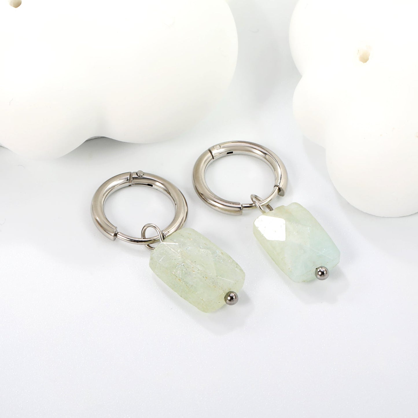 2*10mm circle + 8.4*12.3mm rectangle rhombus white natural stone earrings steel/golden color