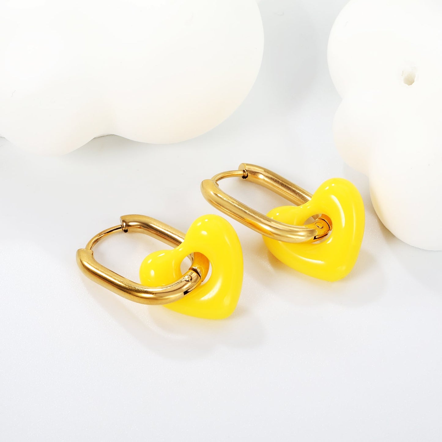 Thick 2.5*W13.5*H18mm oval earrings + 14.3*13mm light blue/pink/red/yellow/purple/navy blue resin heart hoop earrings gold color