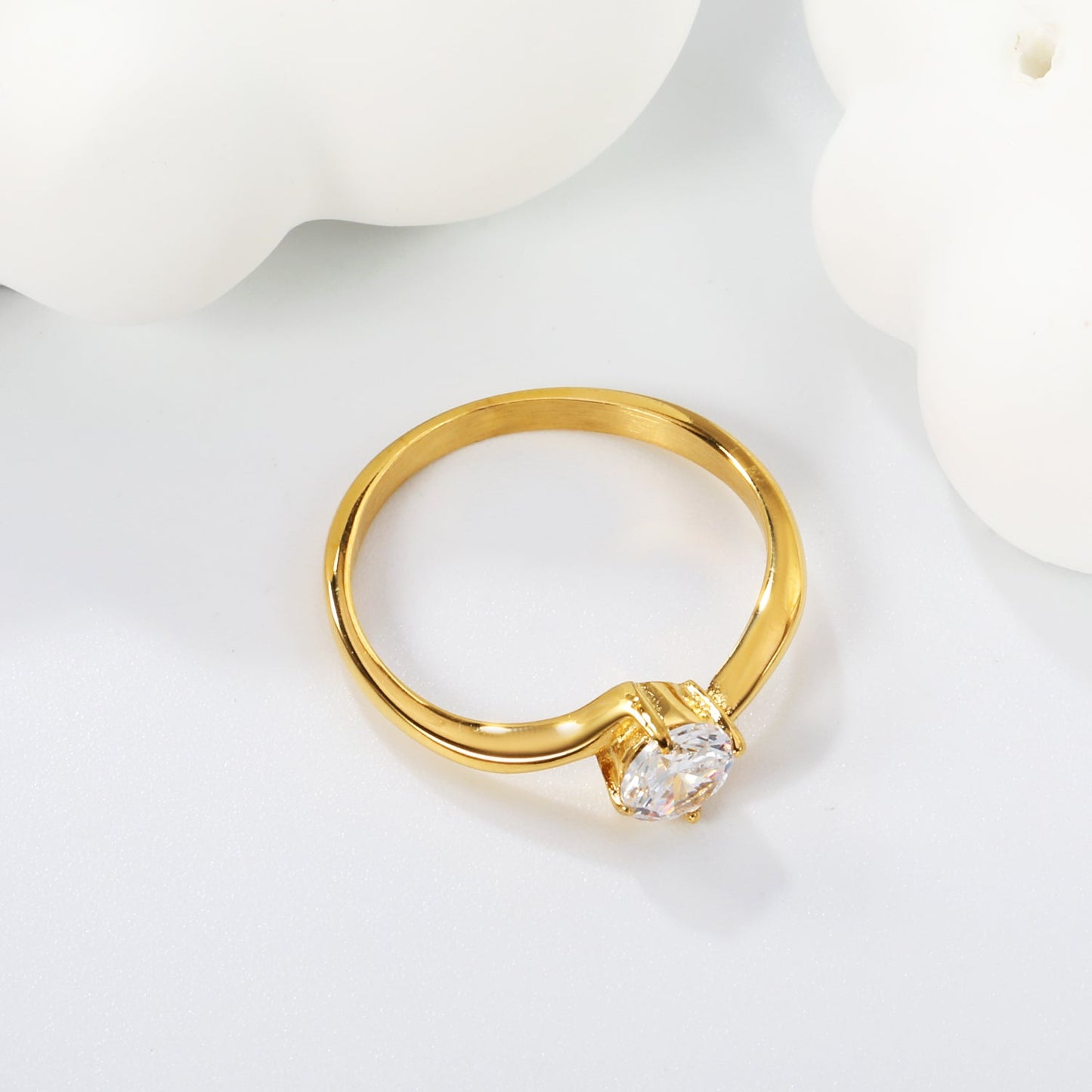 New Stainless Steel with 6.4mm White Diamonds Ring Gold/Steel Color