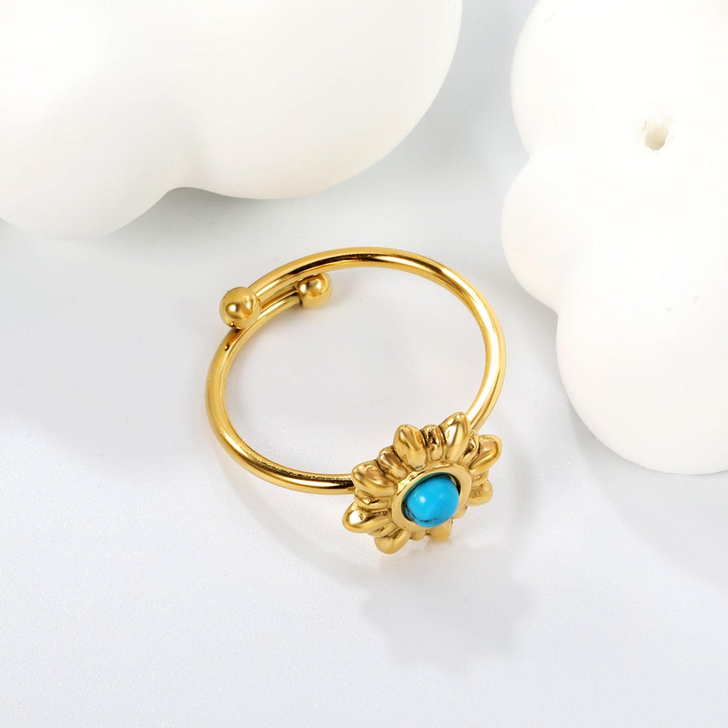 12.3mm Sun Belt White Cat's Eye/Black Cat's Eye/Turquoise/Tiger's Eye Ring Golden 8