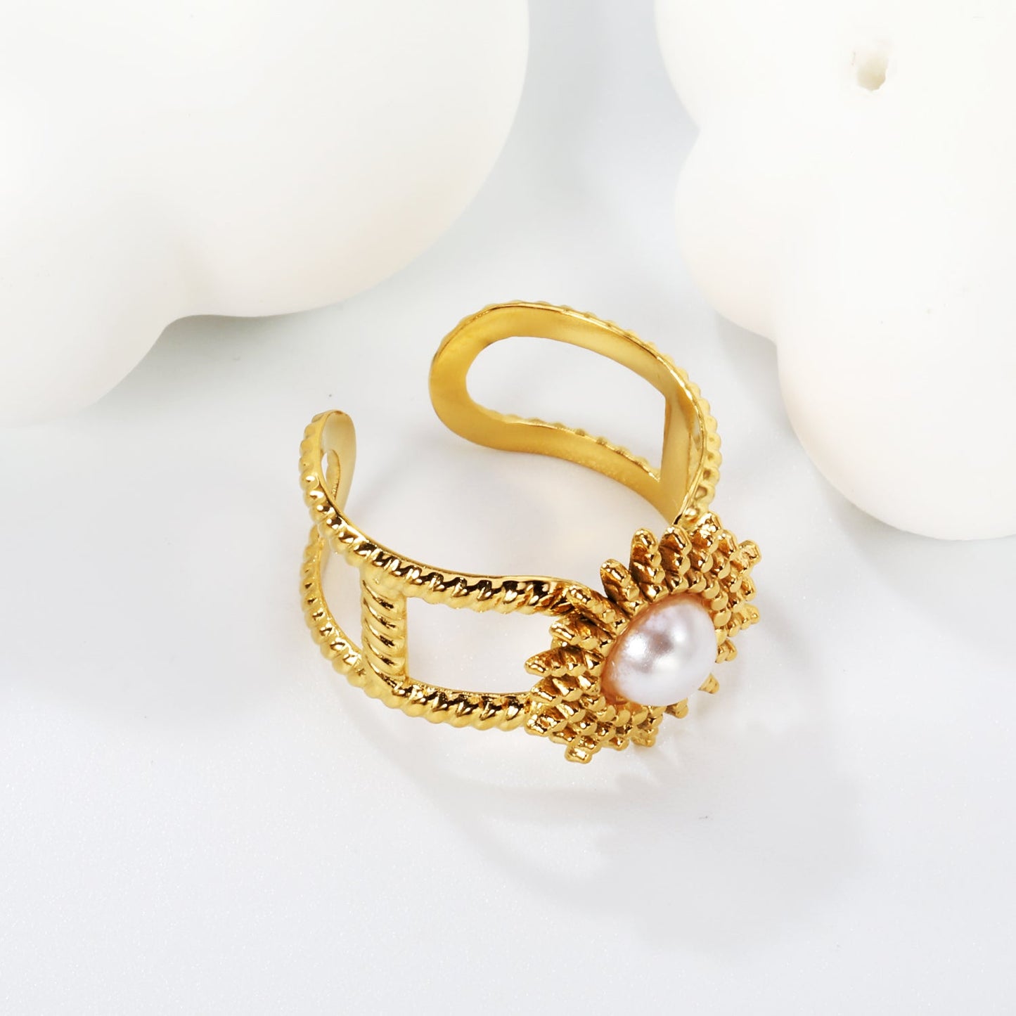 14.3mm sun band pearl/turquoise/tiger's eye Split ring Gold 8