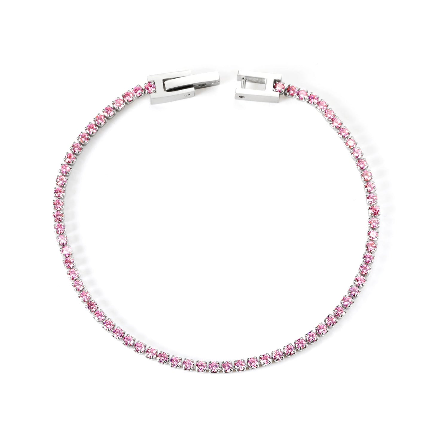 2024 New Year 2~3mm Round Pink Diamond Buckle Bracelet 17cm