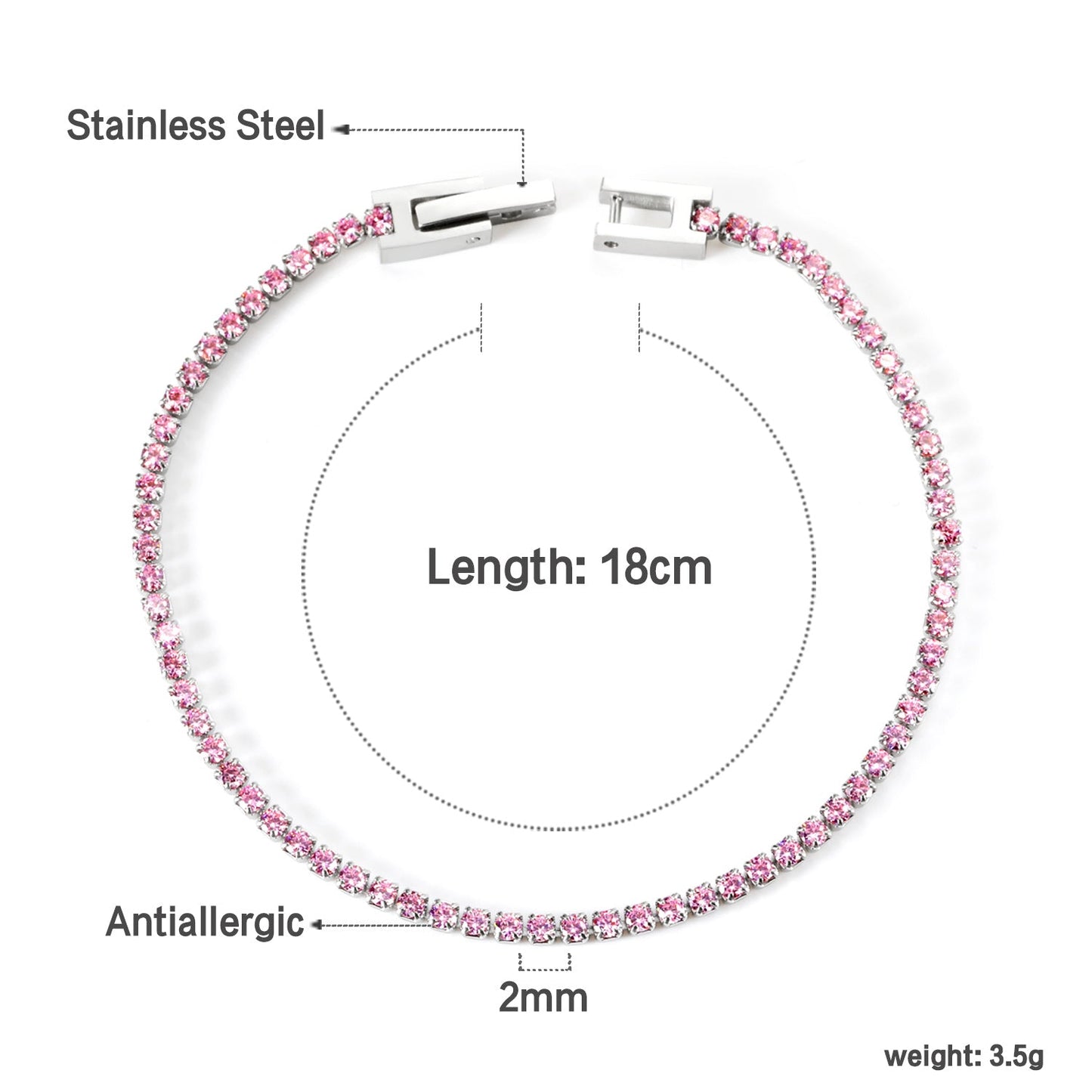 2024 New Year 2~3mm Round Pink Diamond Buckle Bracelet 17cm
