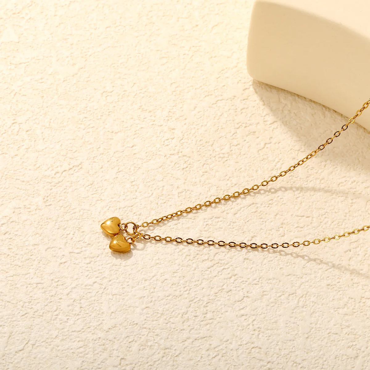 Sweet Twin Heart Pendant Necklace | 7x6mm Double Heart Charms | 40+5cm Chain | Red Enamel & All Gold Two Styles