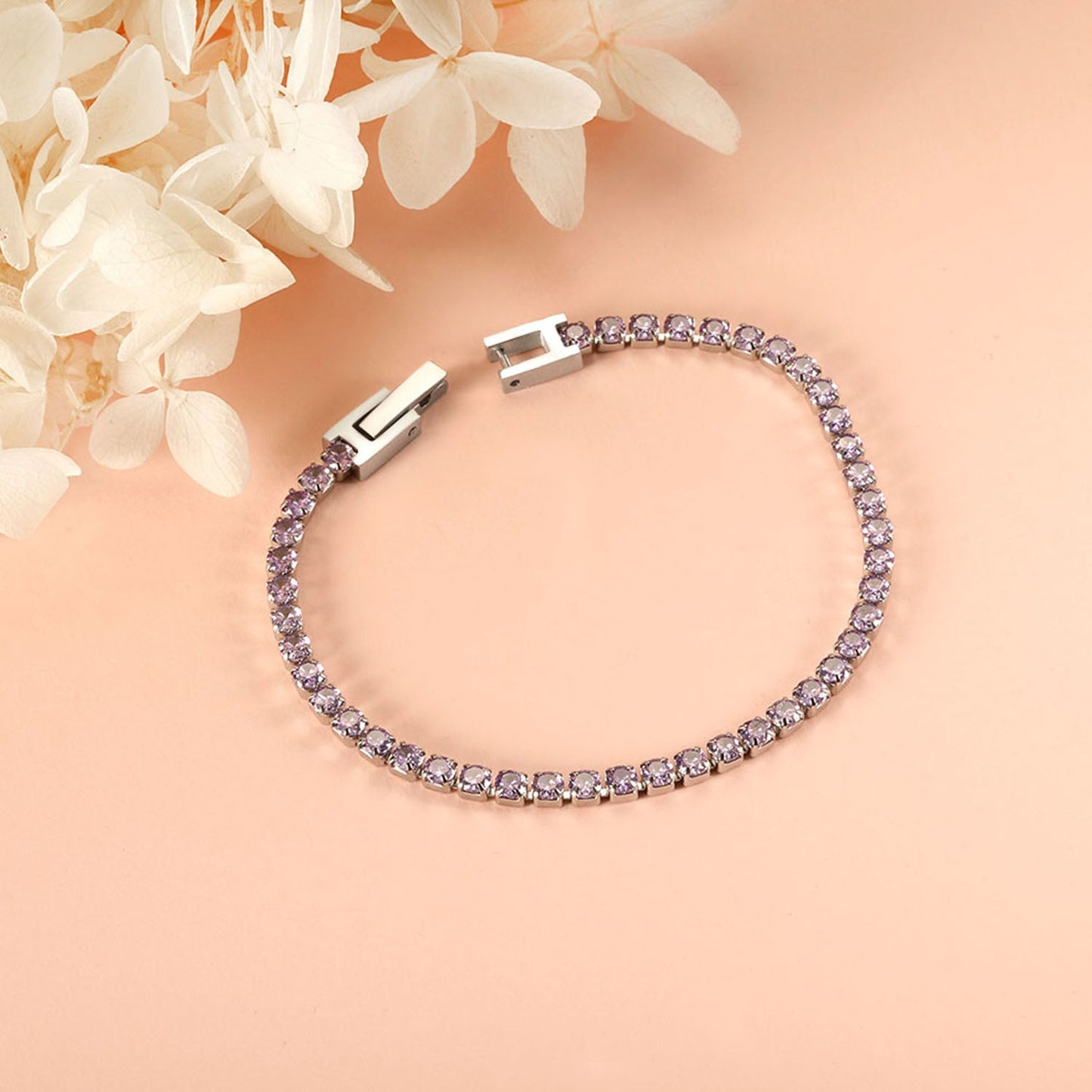 2mm/3mm round purple/pink/mixed/black crystal/white zirconium clasp bracelet 17cm steel/gold color