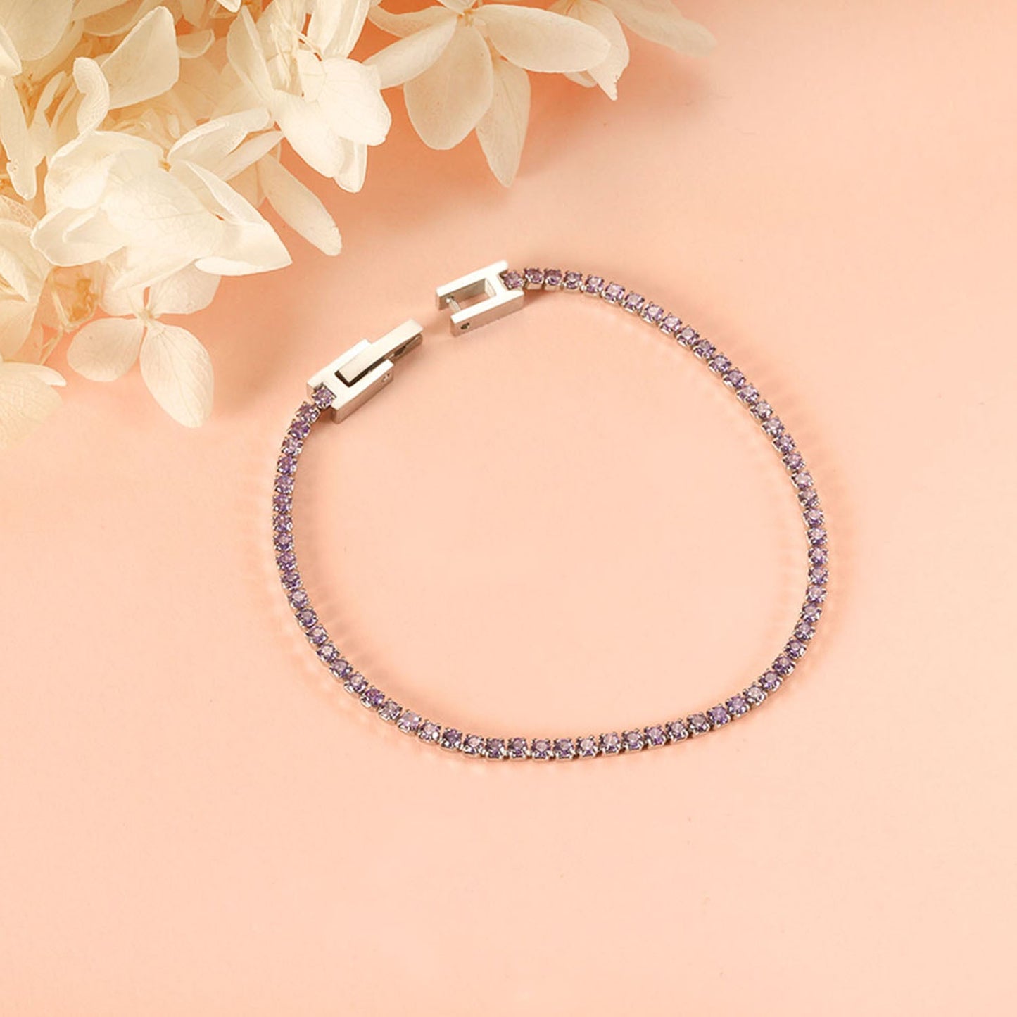 2024 New Year 2~3mm Round Purple Diamond Buckle Bracelet 17cm
