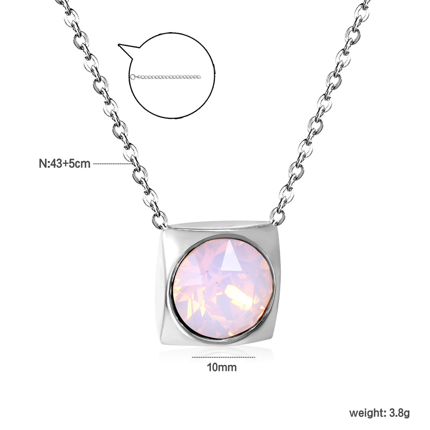 Square Pendant with white & mineral black & deep purple & light purple & red & pink & deep blue & light blue & deep green & light green & white opal & pink opal pendant 10mm necklace 43+5cm