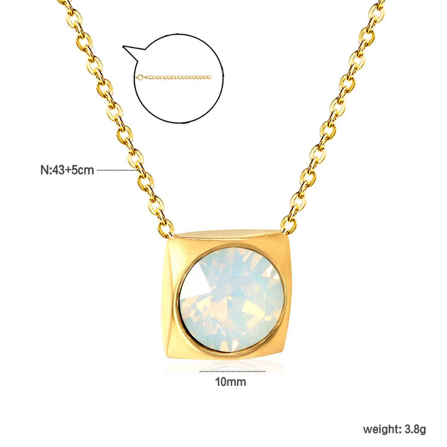 Square Pendant with white & mineral black & deep purple & light purple & red & pink & deep blue & light blue & deep green & light green & white opal & pink opal pendant 10mm necklace 43+5cm