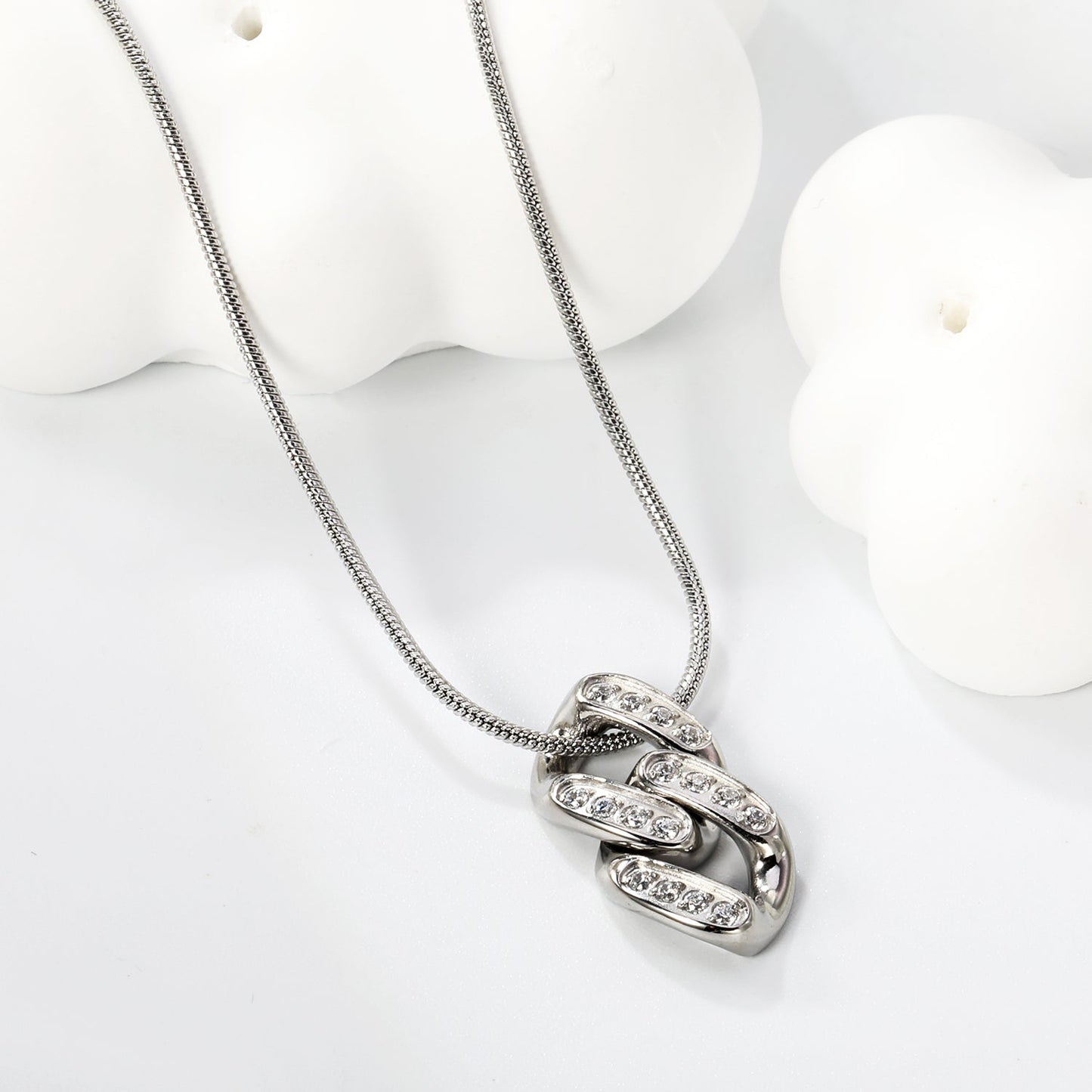 10*20mm Diamond Clasp Pendant Necklace 1.2mm Round Snake 40+5cm+6mm Round Plaque Steel color/golden