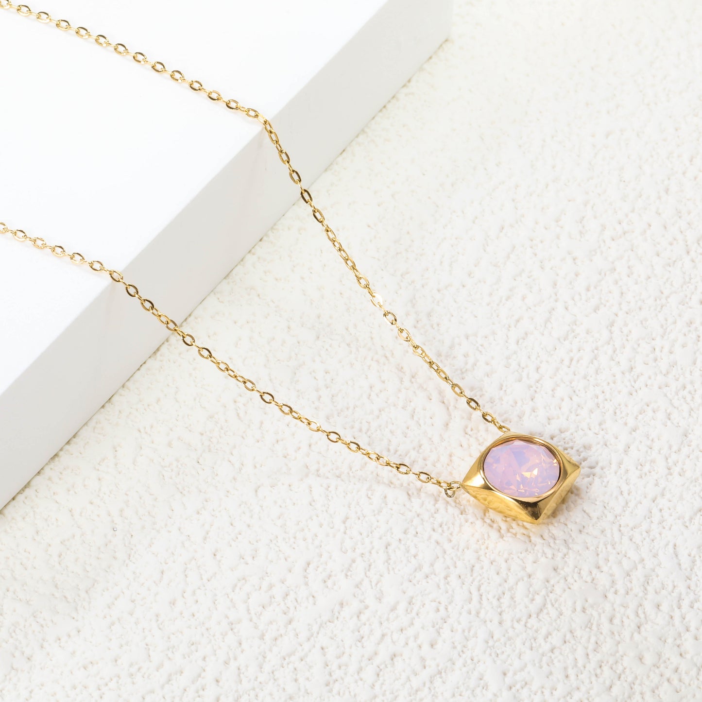 Square Pendant with white & mineral black & deep purple & light purple & red & pink & deep blue & light blue & deep green & light green & white opal & pink opal pendant 10mm necklace 43+5cm