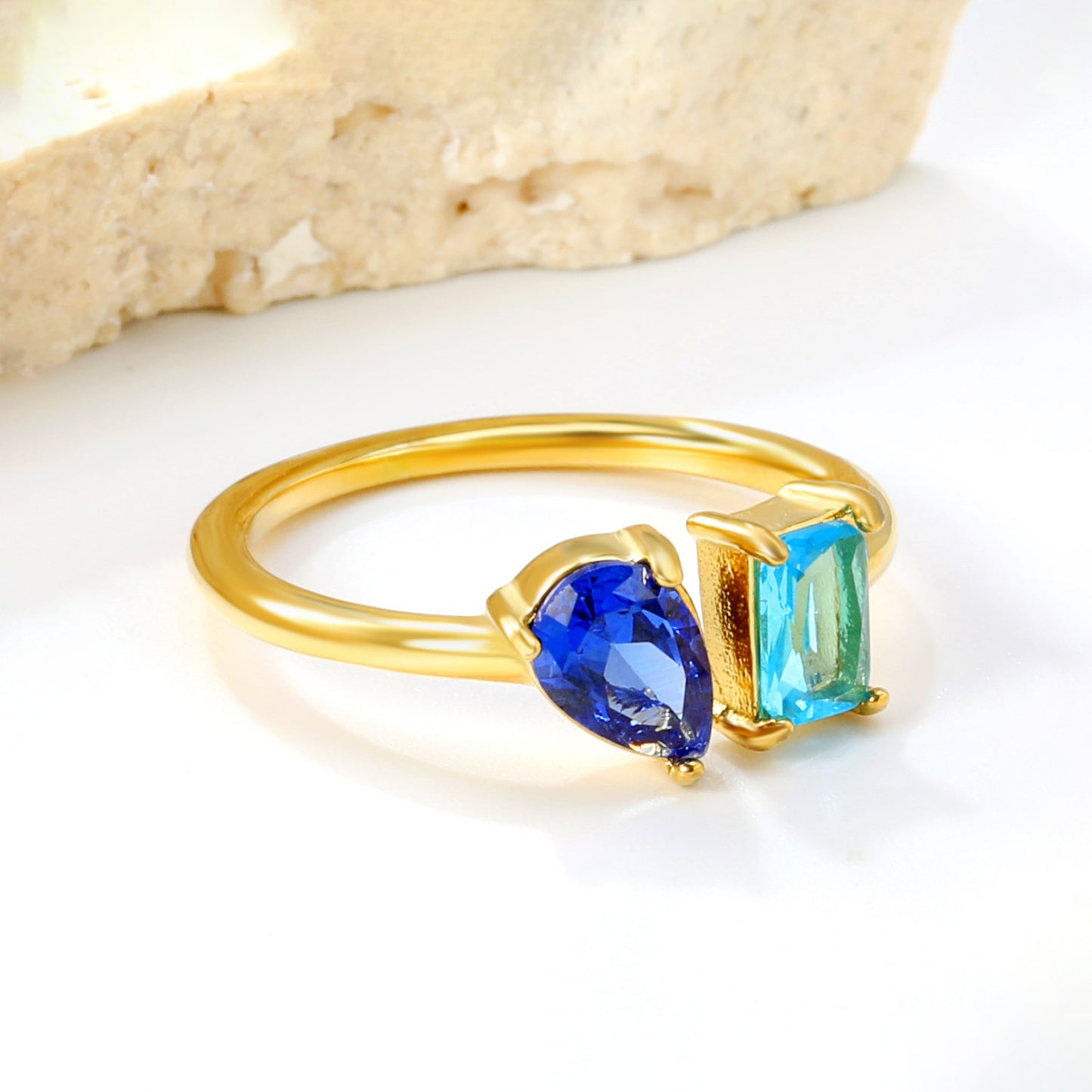 18K Gold Plated Titanium Steel Birthstone Plain Women Ring Nice Multi-Color Zircon Jewelry Best Gift