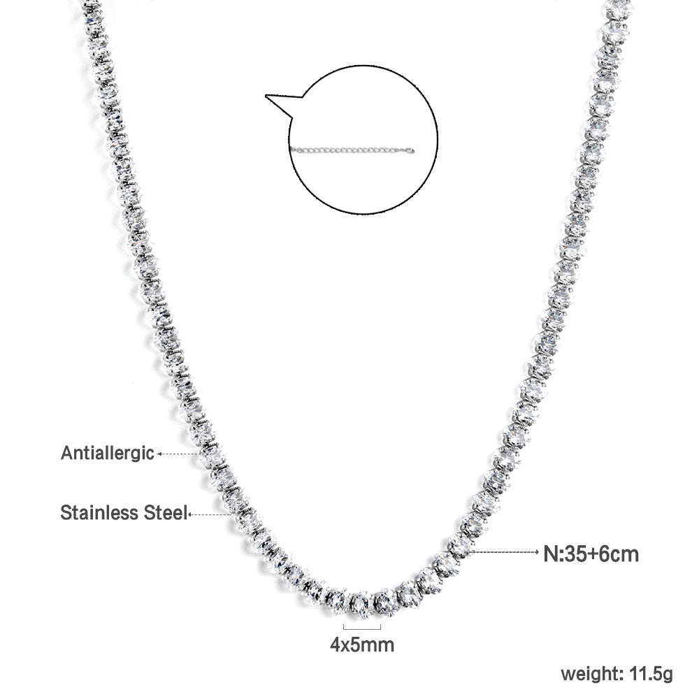 Oval White & Purple & Red & Pink & Aquamarine & Mixed Color Diamond Clasp Necklace 35+5cm Steel Color