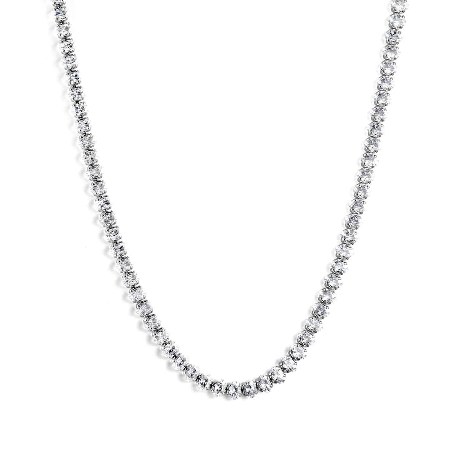 Oval White & Purple & Red & Pink & Aquamarine & Mixed Color Diamond Clasp Necklace 35+5cm Steel Color
