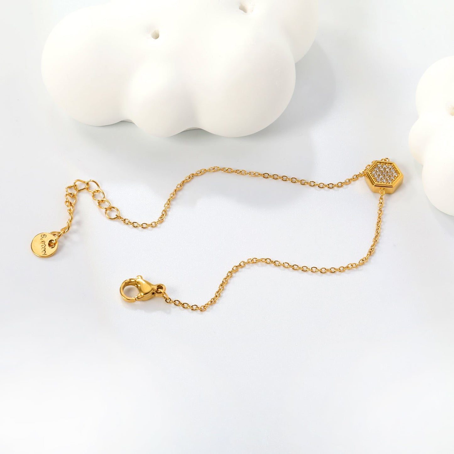 7.8*8.6mm Convex Hexagonal CNC White Zirconium 0.3 Cross Bracelet Bracelet 18+3cm+6mm Round Tail Plaque Gold Color