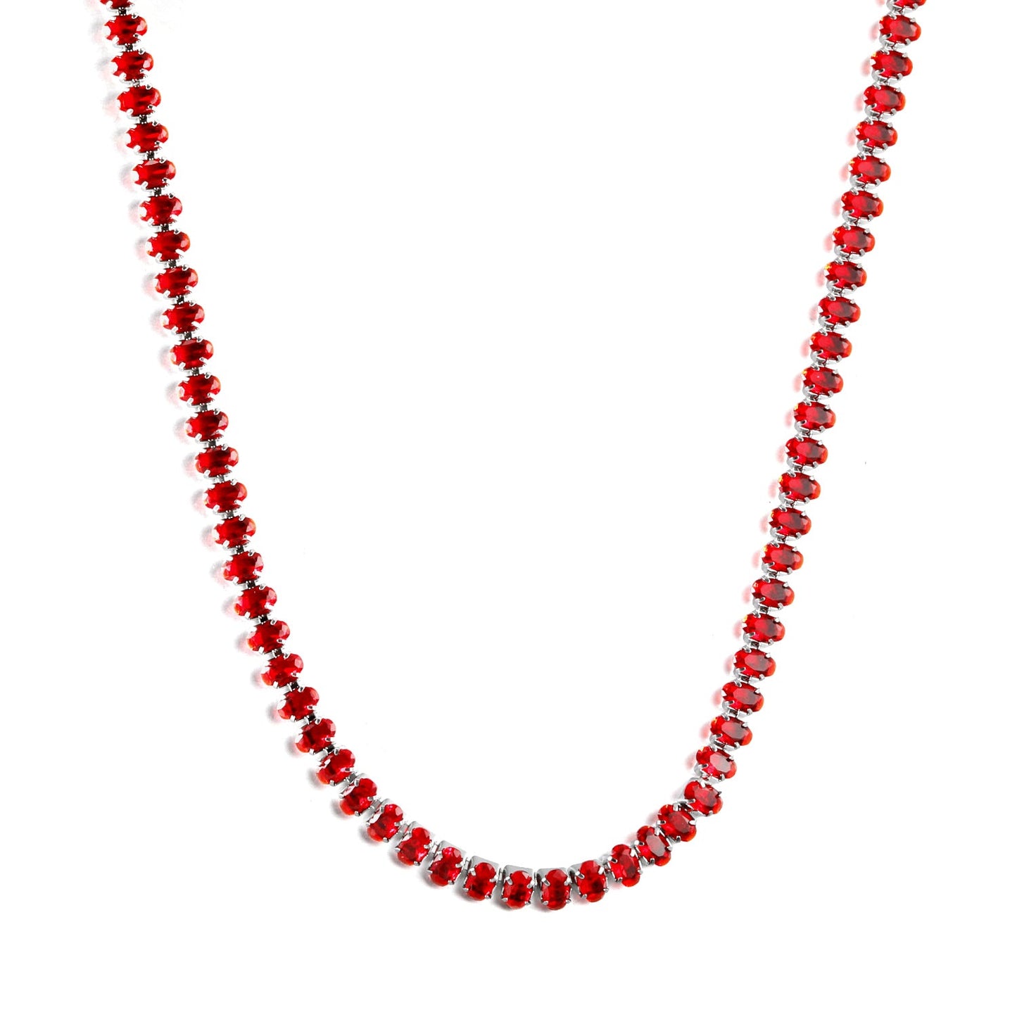 Oval White & Purple & Red & Pink & Aquamarine & Mixed Color Diamond Clasp Necklace 35+5cm Steel Color
