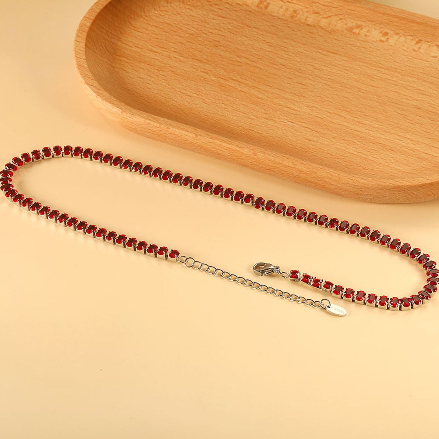 Oval White & Purple & Red & Pink & Aquamarine & Mixed Color Diamond Clasp Necklace 35+5cm Steel Color