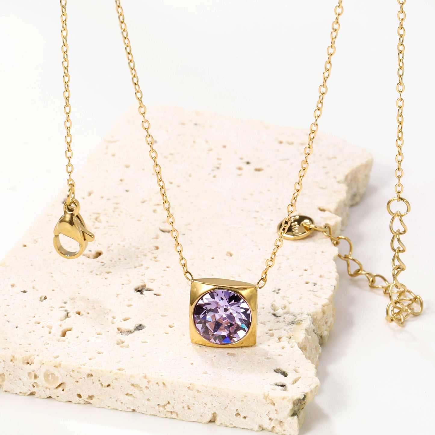 Square Pendant with white & mineral black & deep purple & light purple & red & pink & deep blue & light blue & deep green & light green & white opal & pink opal pendant 10mm necklace 43+5cm