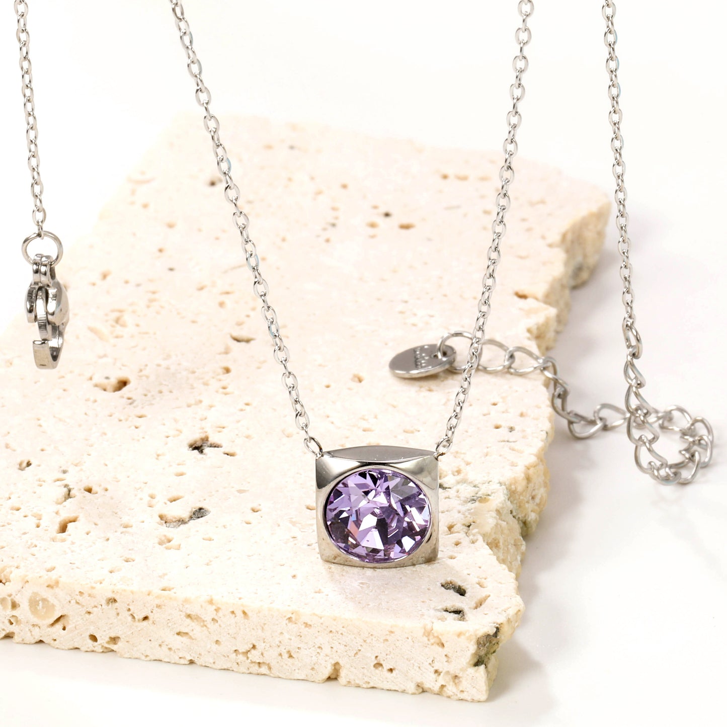 Square Pendant with white & mineral black & deep purple & light purple & red & pink & deep blue & light blue & deep green & light green & white opal & pink opal pendant 10mm necklace 43+5cm