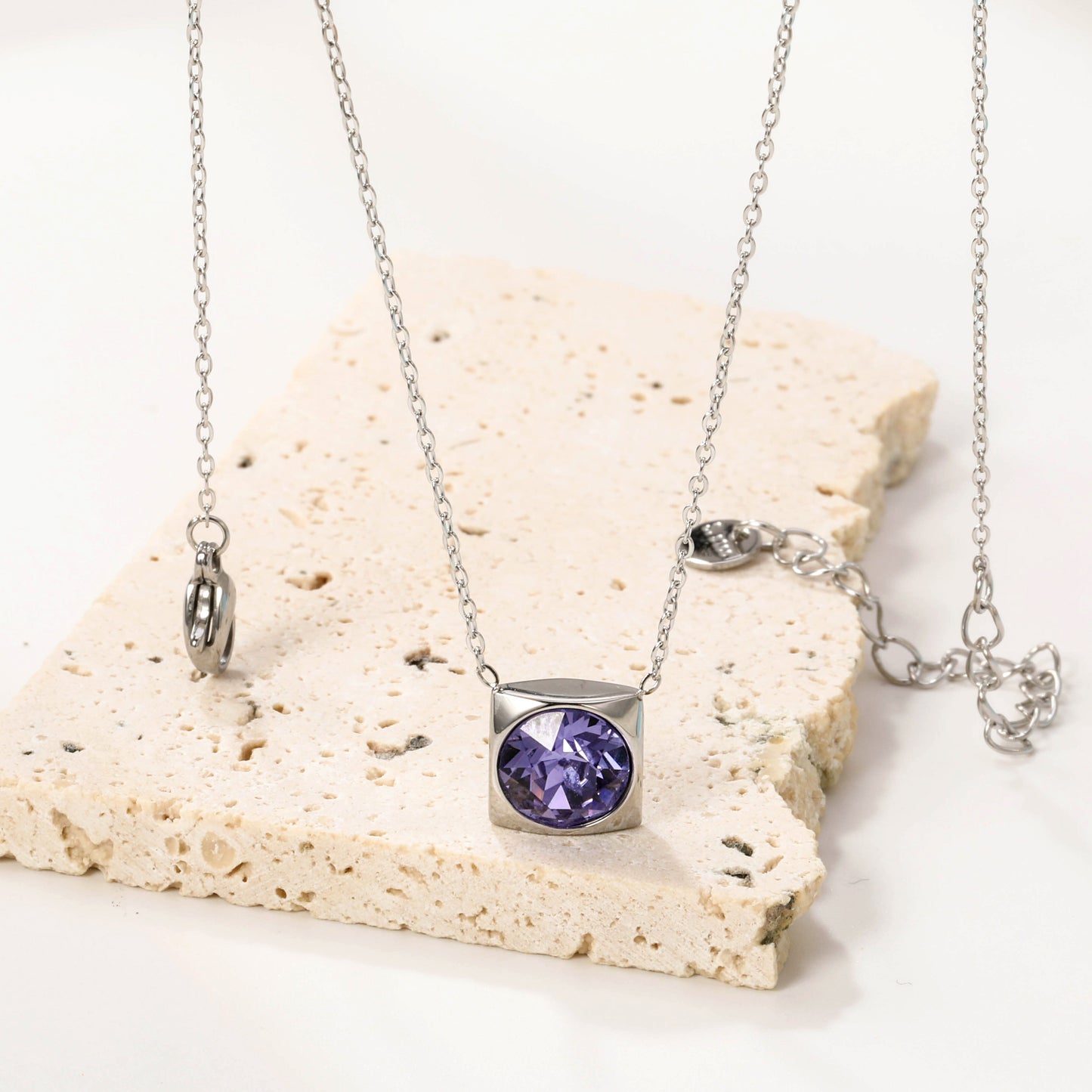 Square Pendant with white & mineral black & deep purple & light purple & red & pink & deep blue & light blue & deep green & light green & white opal & pink opal pendant 10mm necklace 43+5cm