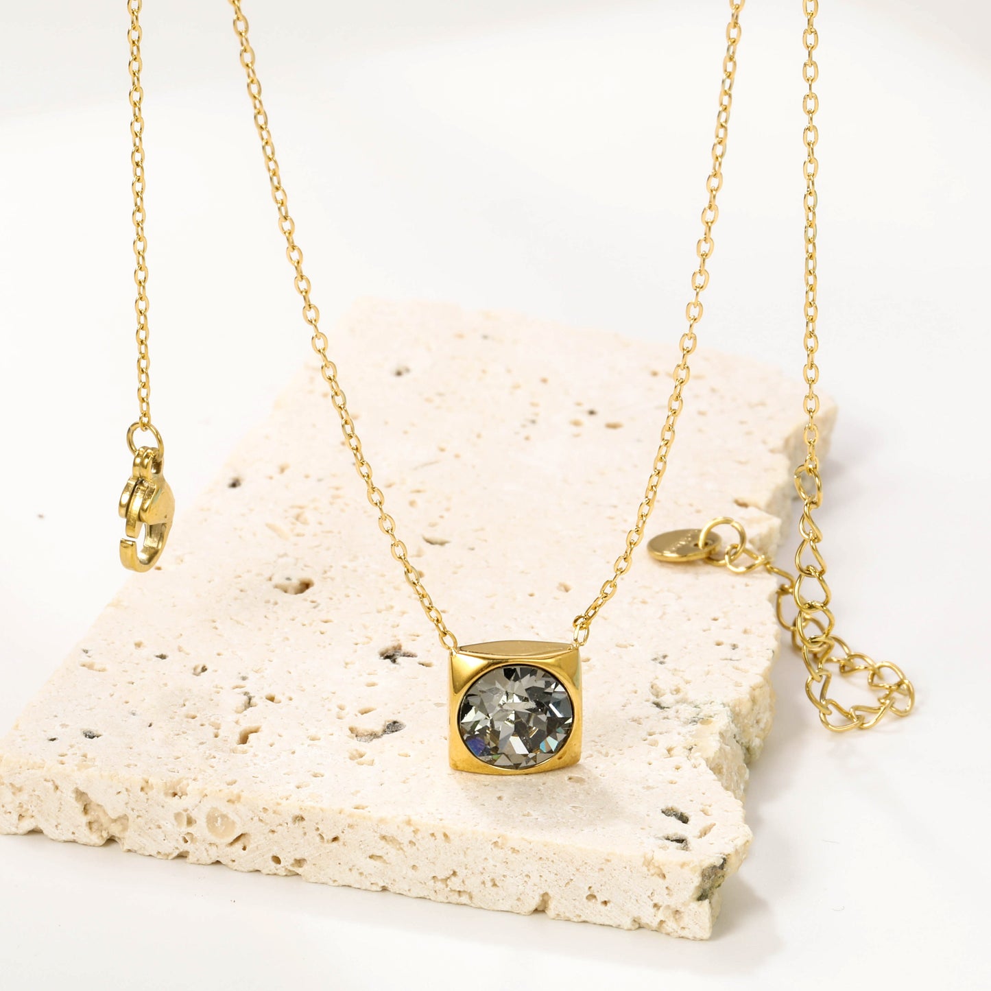 Square Pendant with white & mineral black & deep purple & light purple & red & pink & deep blue & light blue & deep green & light green & white opal & pink opal pendant 10mm necklace 43+5cm
