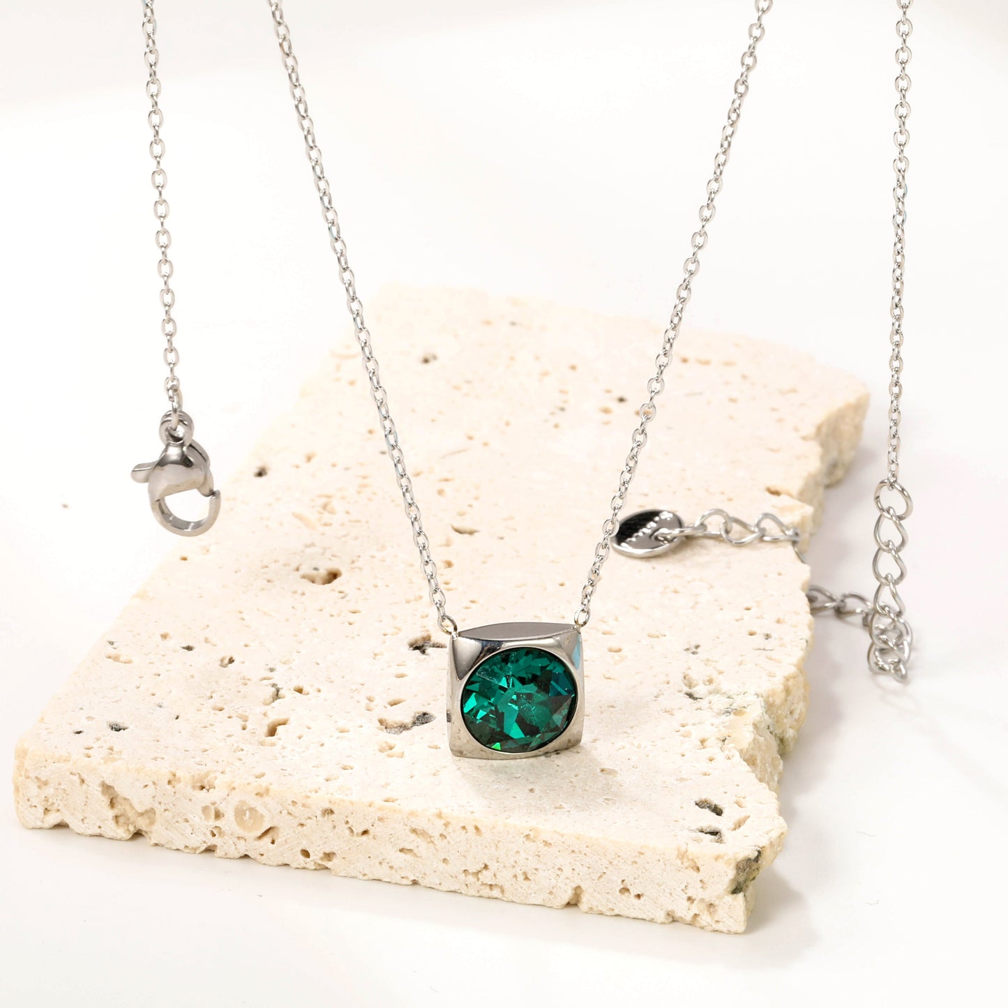 Square Pendant with white & mineral black & deep purple & light purple & red & pink & deep blue & light blue & deep green & light green & white opal & pink opal pendant 10mm necklace 43+5cm