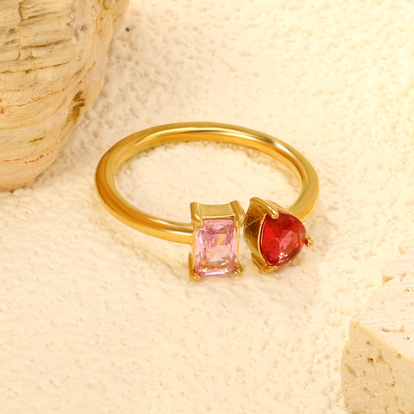 18K Gold Plated Titanium Steel Birthstone Plain Women Ring Nice Multi-Color Zircon Jewelry Best Gift