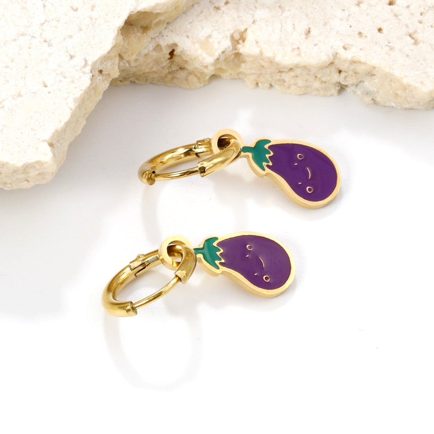 1.6x8mm I.D. Circle with 6.6*11mm Purple Eggplant Earrings