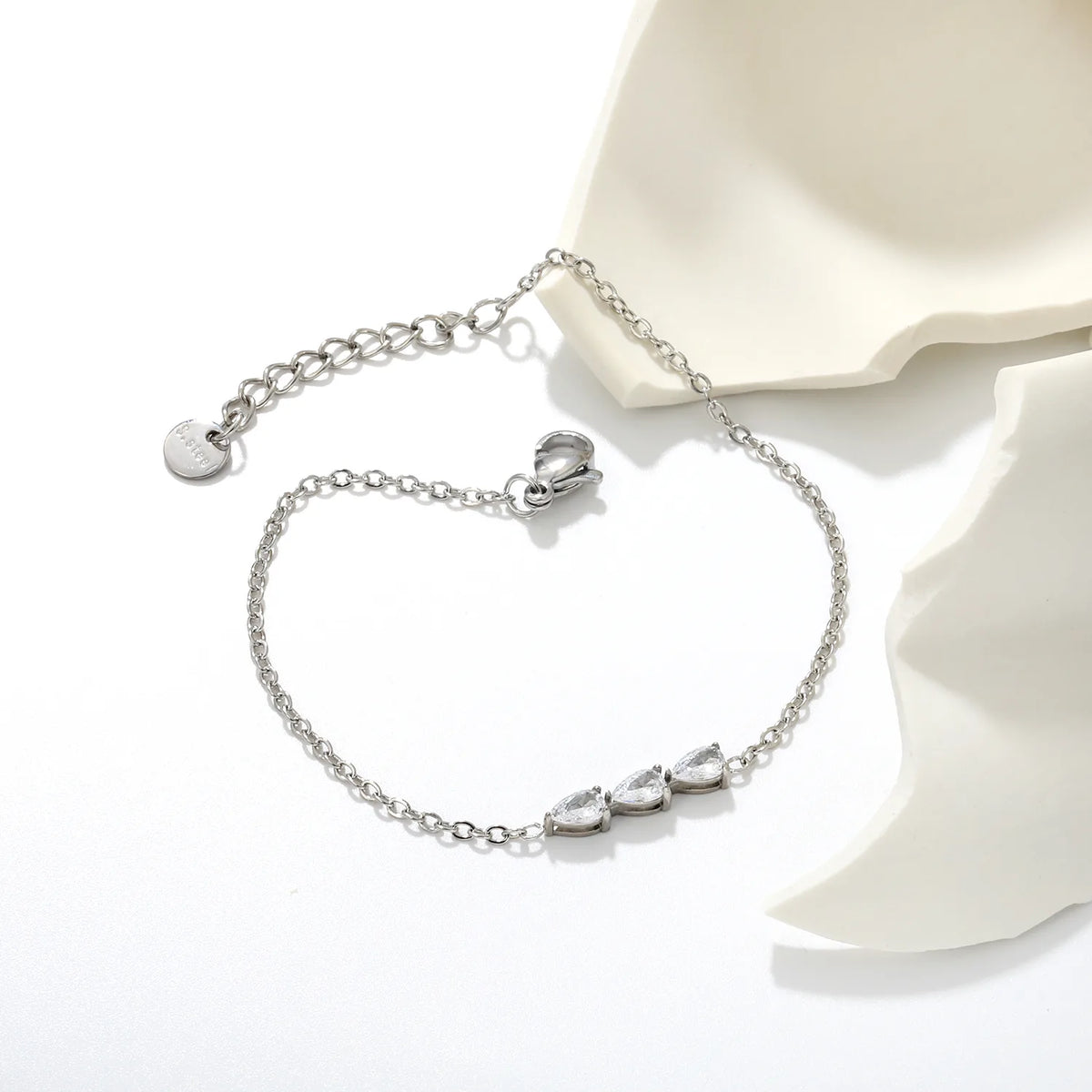 Triple Teardrop CZ Bar Bracelet | 17x3.5mm Pear Zircon Bar | 17+3cm Adjustable Chain | Gold & Silver Tone