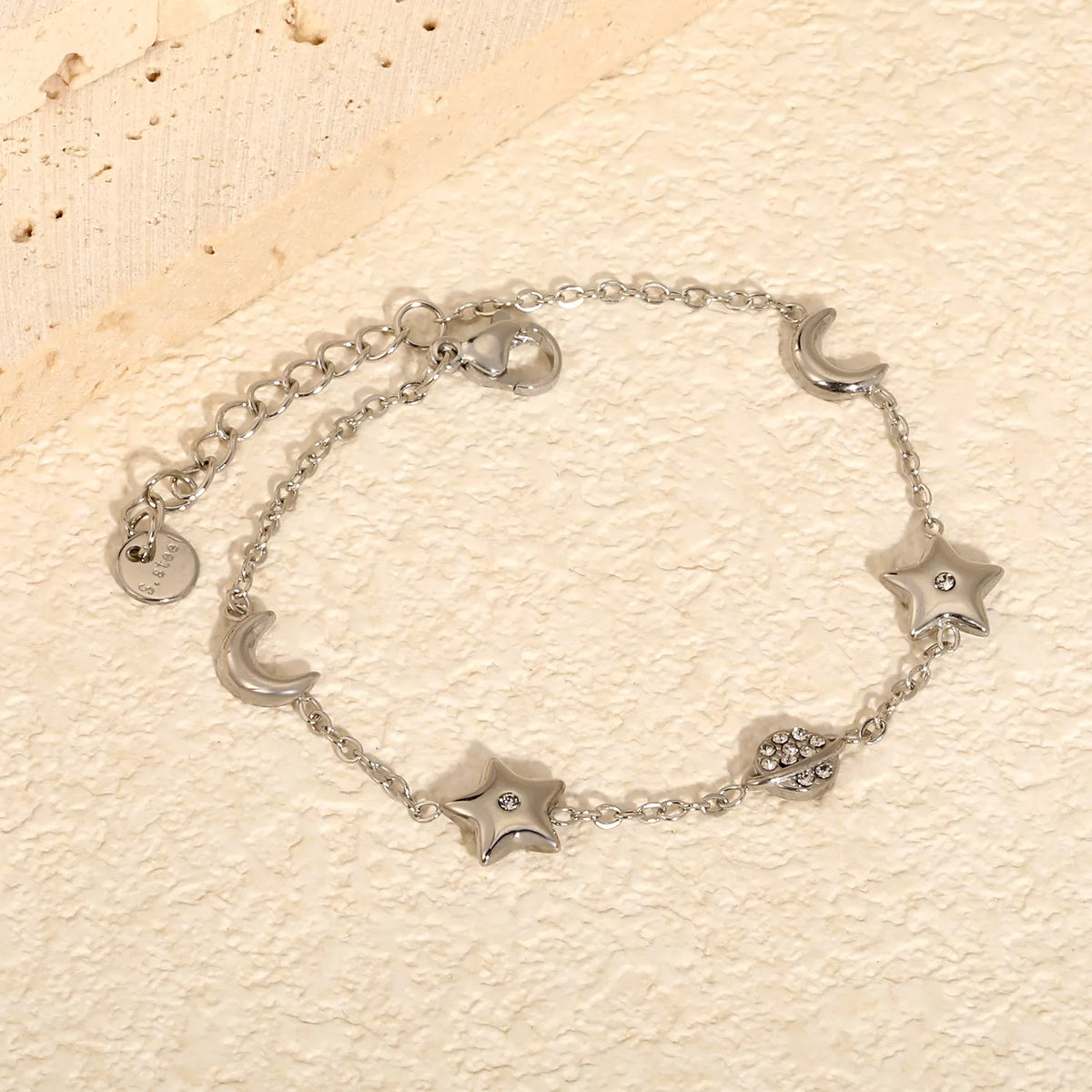 Whimsical Celestial Star Moon Saturn Charm Bracelet | 6-9mm Mixed Charms | 17+3cm Adjustable Cable Chain | 18K Gold Plated & Silver Tone Two Colors