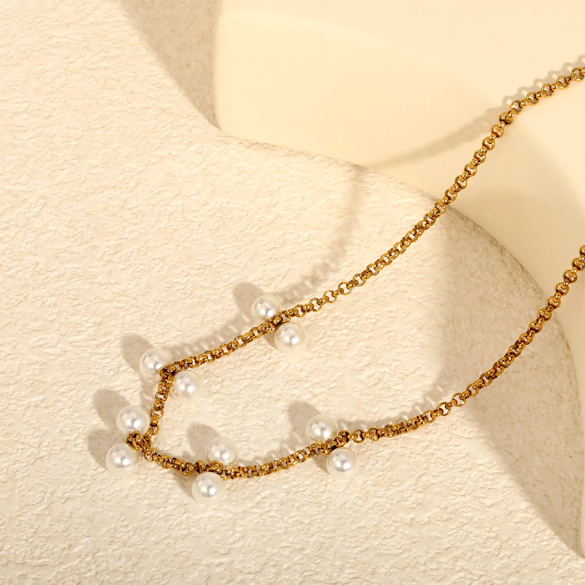 Elegant Scattered Double Pearl Cluster Choker Necklace | 6mm Twin Pearl Beads | 42+5cm Rolo Chain