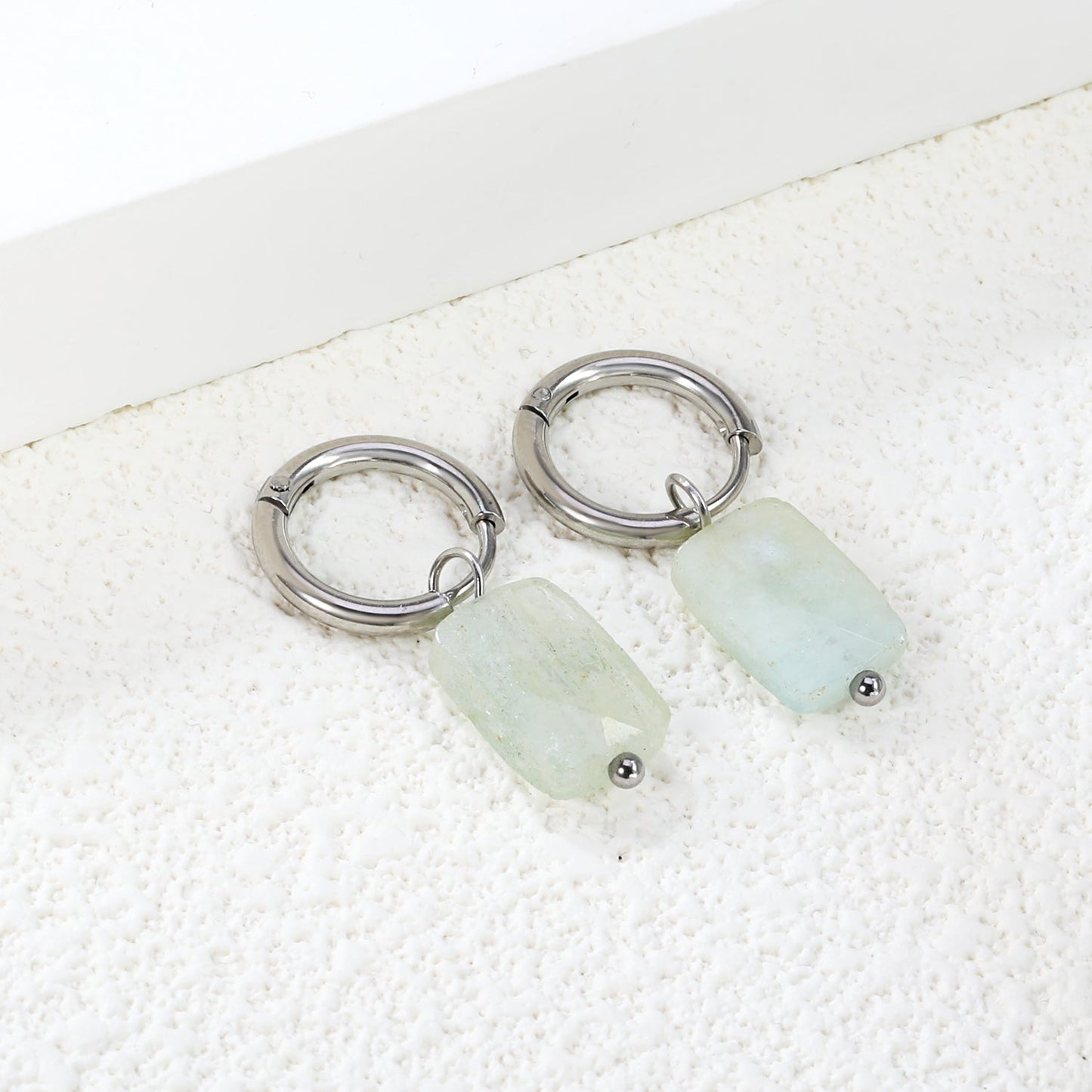 2*10mm circle + 8.4*12.3mm rectangle rhombus white natural stone earrings steel/golden color